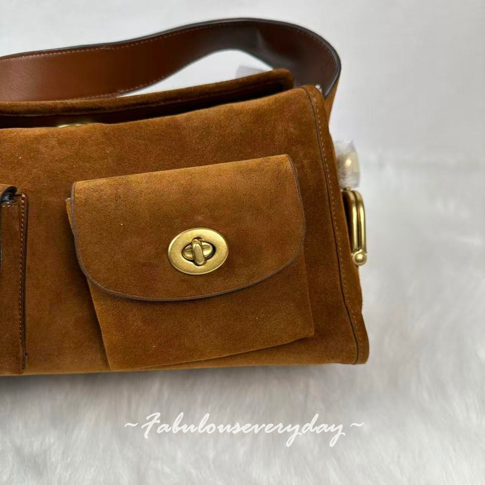 Coach Coach Turnlock Haversack Crossbody Suede Brass/Warm Brown Size ONE SIZE - 10 Thumbnail