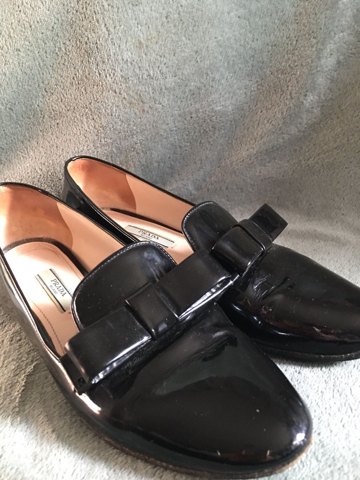 Prada Prada Black Patent Leather Bow Flats Loafers Size EU 37 Size US 7 / IT 37 - 7 Thumbnail