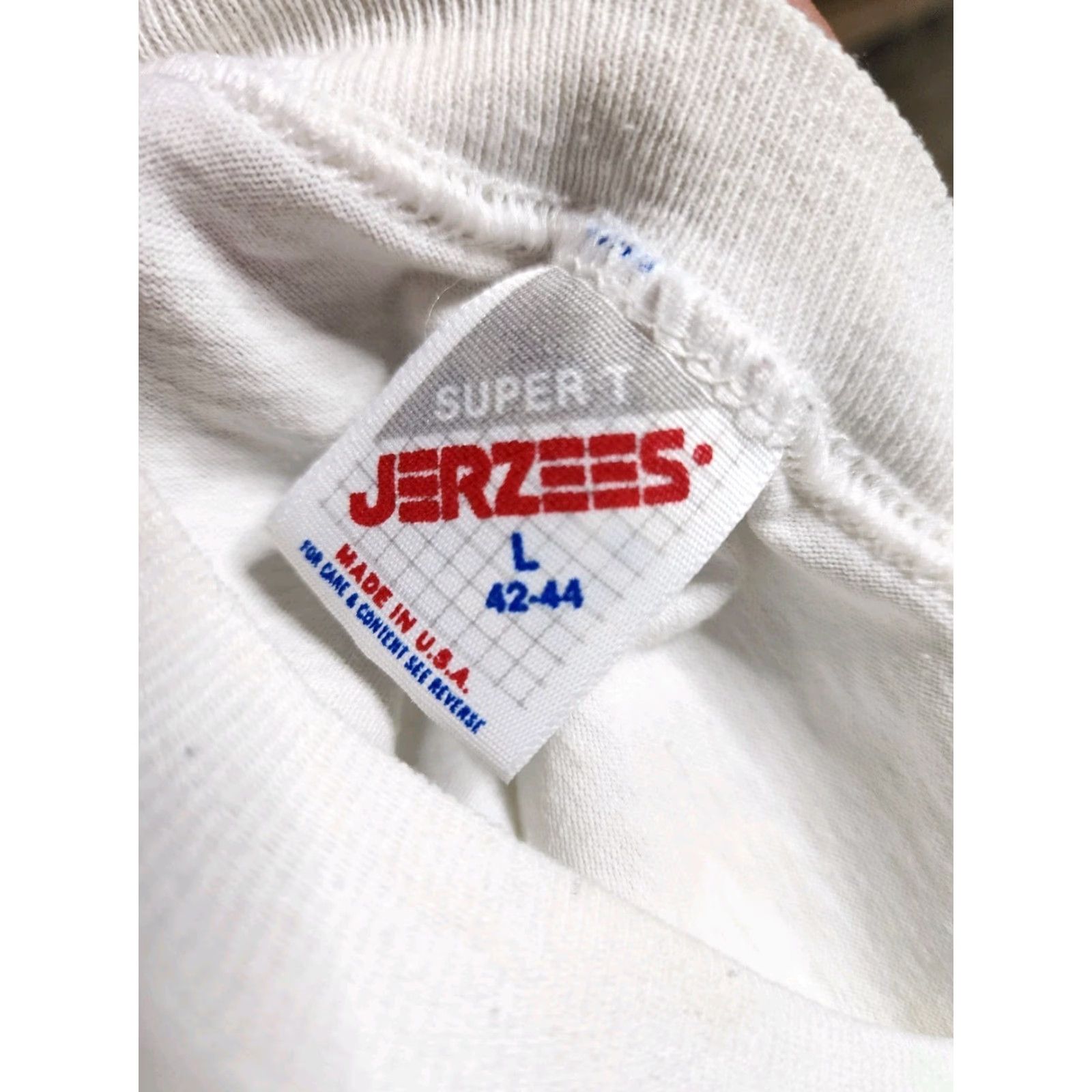 Jerzees VINTAGE 90s Men’s T-Shirt Large White USA Embellished Cotton Distressed US Flag Sky NYC Gary Bynum Size US L / EU 52-54 / 3 - 7 Thumbnail