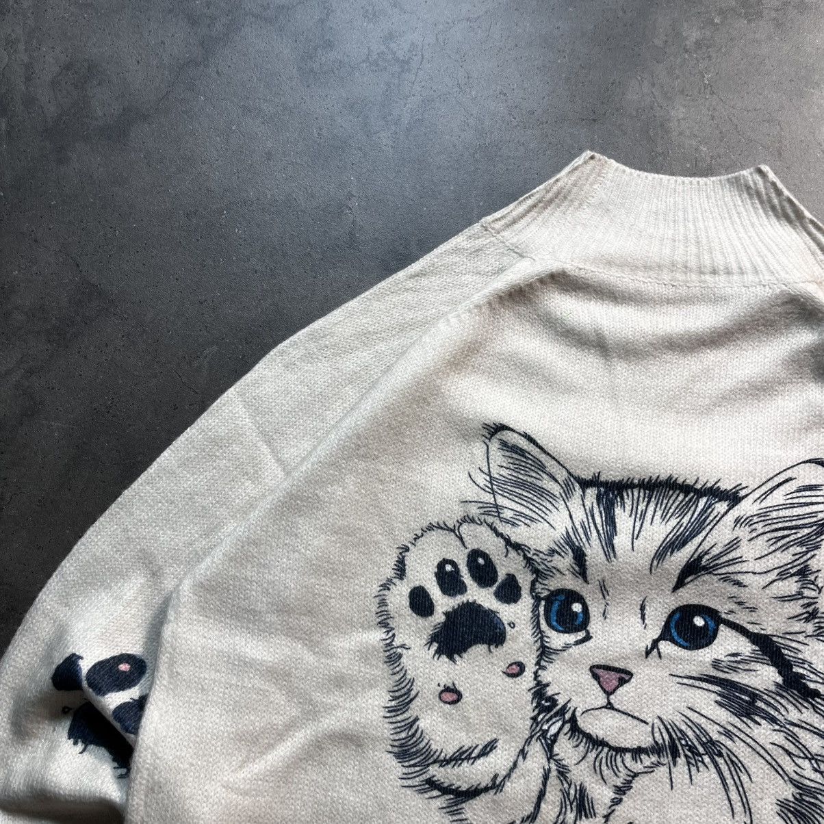 Japanese Brand Vintage Y2K 00s Big Logo Cat Print Knit Sweater Avant Garde Size US L / EU 52-54 / 3 - 9 Thumbnail