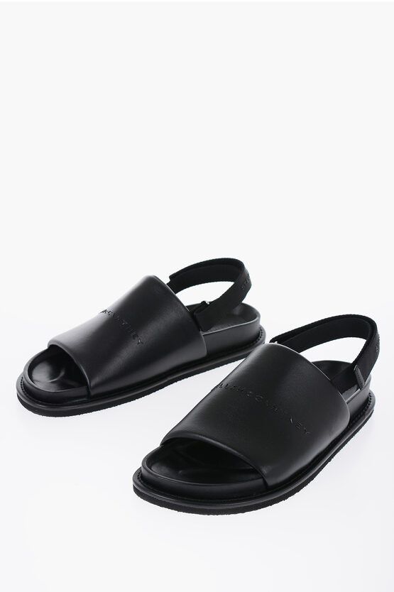 image of Stella Mccartney Vegan Leather Logoed Sandals in Black, Women's (Size 7)