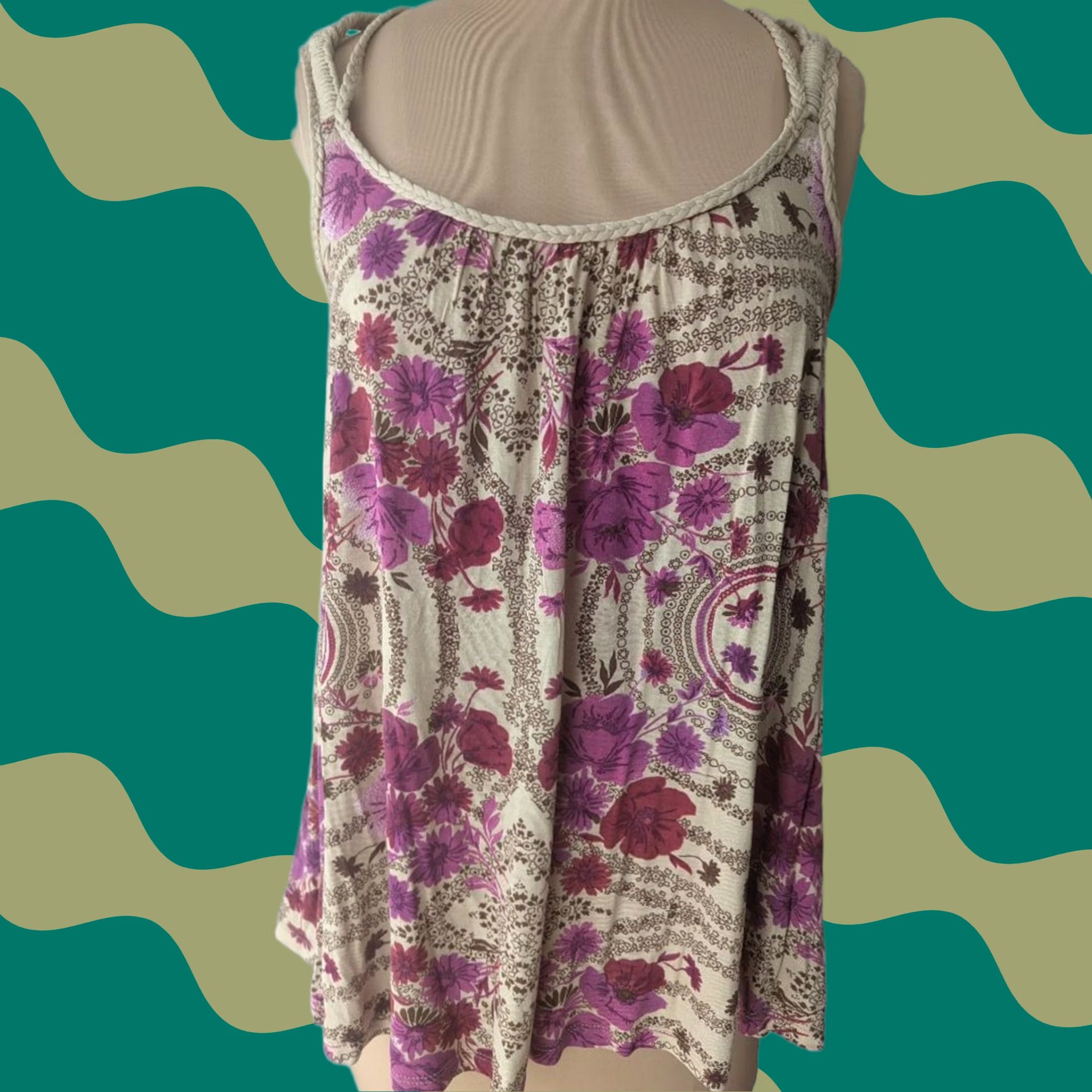 Free People Free People Womens Tank Top Paisley Braided Rope Strap Sleeveless XS Purple Cream Multicolor Bohemian 70s Festival Summer Hippie Romance Womens Size XS / US 0-2 / IT 36-38 - 1 Thumbnail