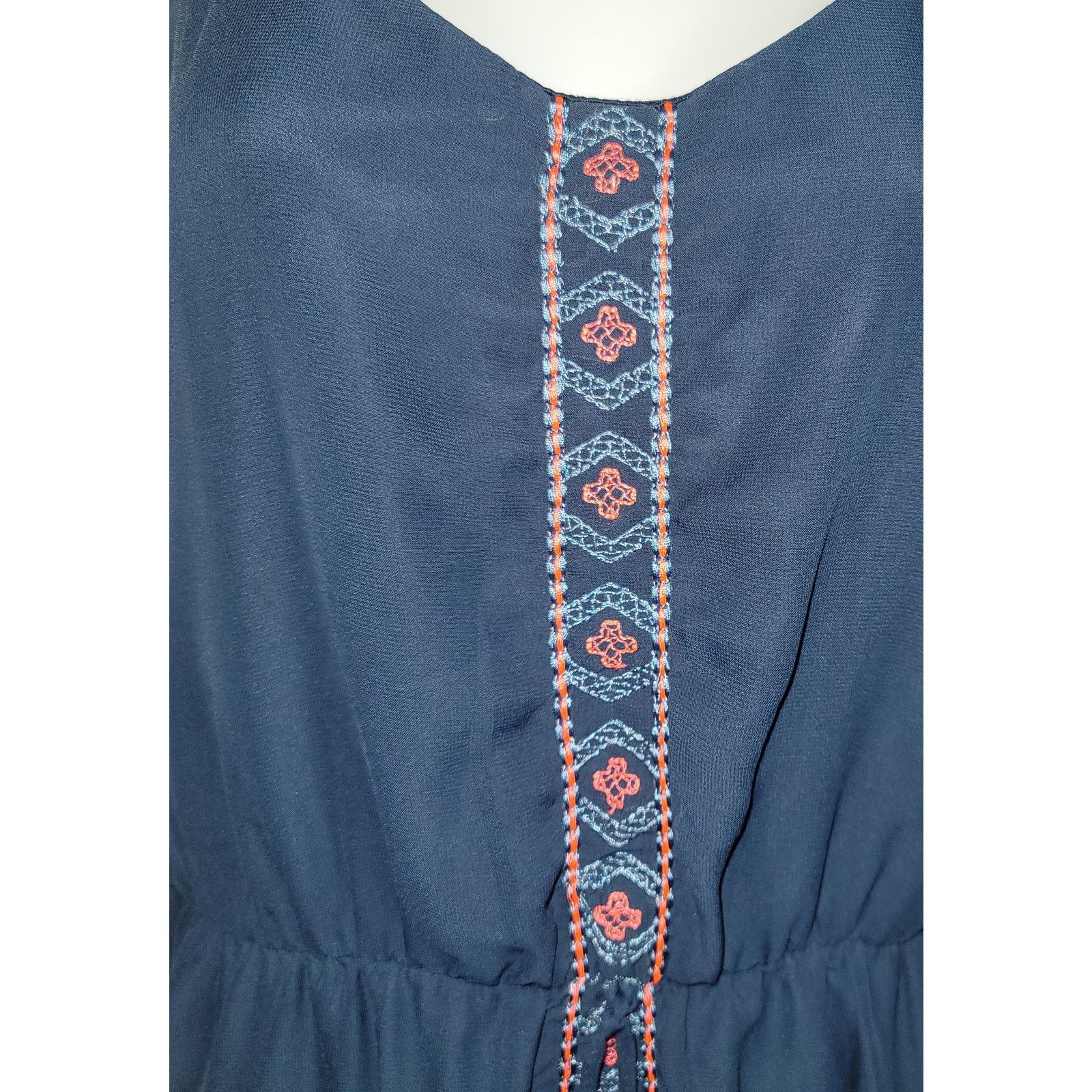 Other Maurices Dark Blue Pink Embroidered Detail Midi Dress Large Size L / US 10 / IT 46 - 5 Thumbnail
