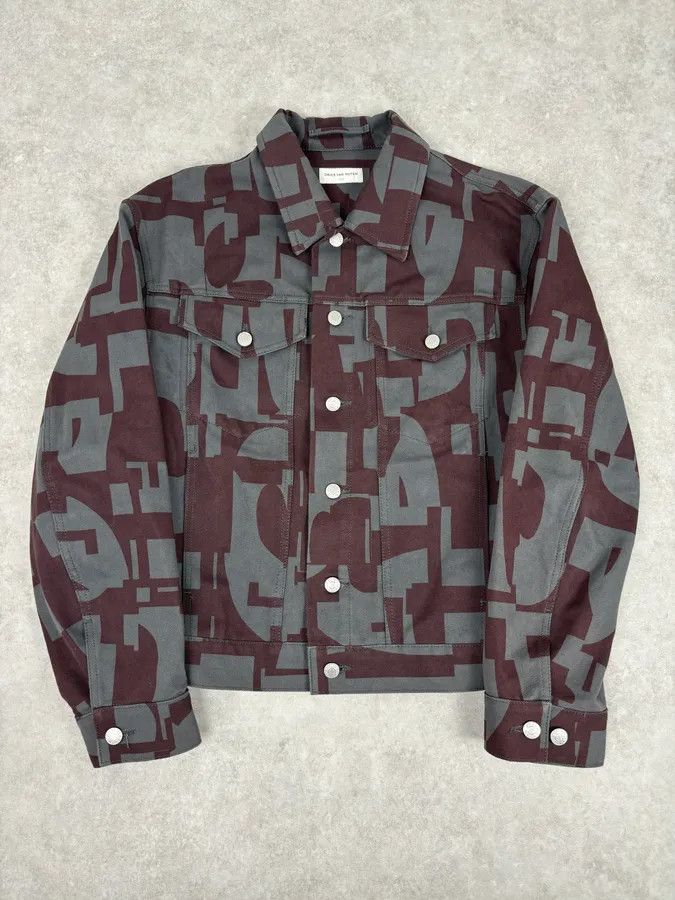 Dries Van Noten Dries Van Noten Burgundy & Grey Digital Print Denim Jacket Size US M / EU 48-50 / 2 - 1 Thumbnail
