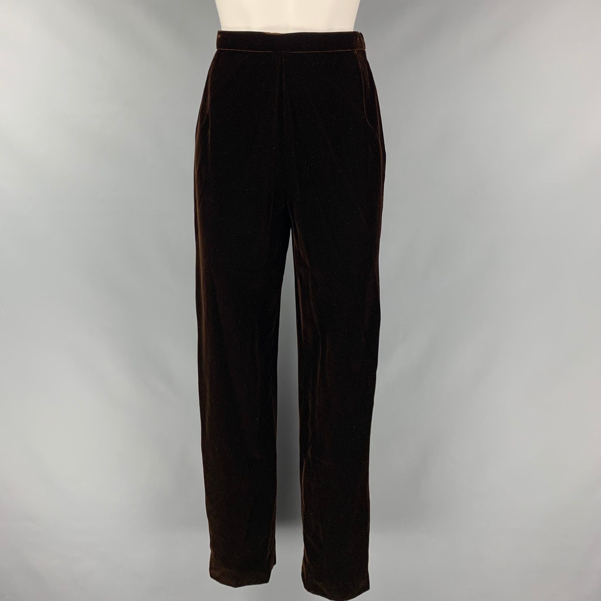 image of Oscar De La Renta Brown Velvet High Waisted Dress Pants, Women's (Size 30)