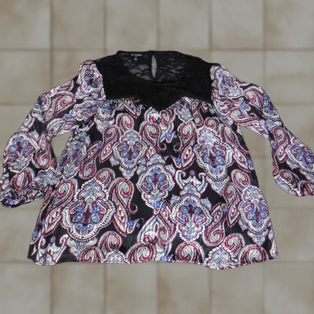 Vintage I.N. Studio Womens Blouse PXL Petites Purple Floral Pullover Size XL / US 12-14 / IT 48-50 - 1 Thumbnail