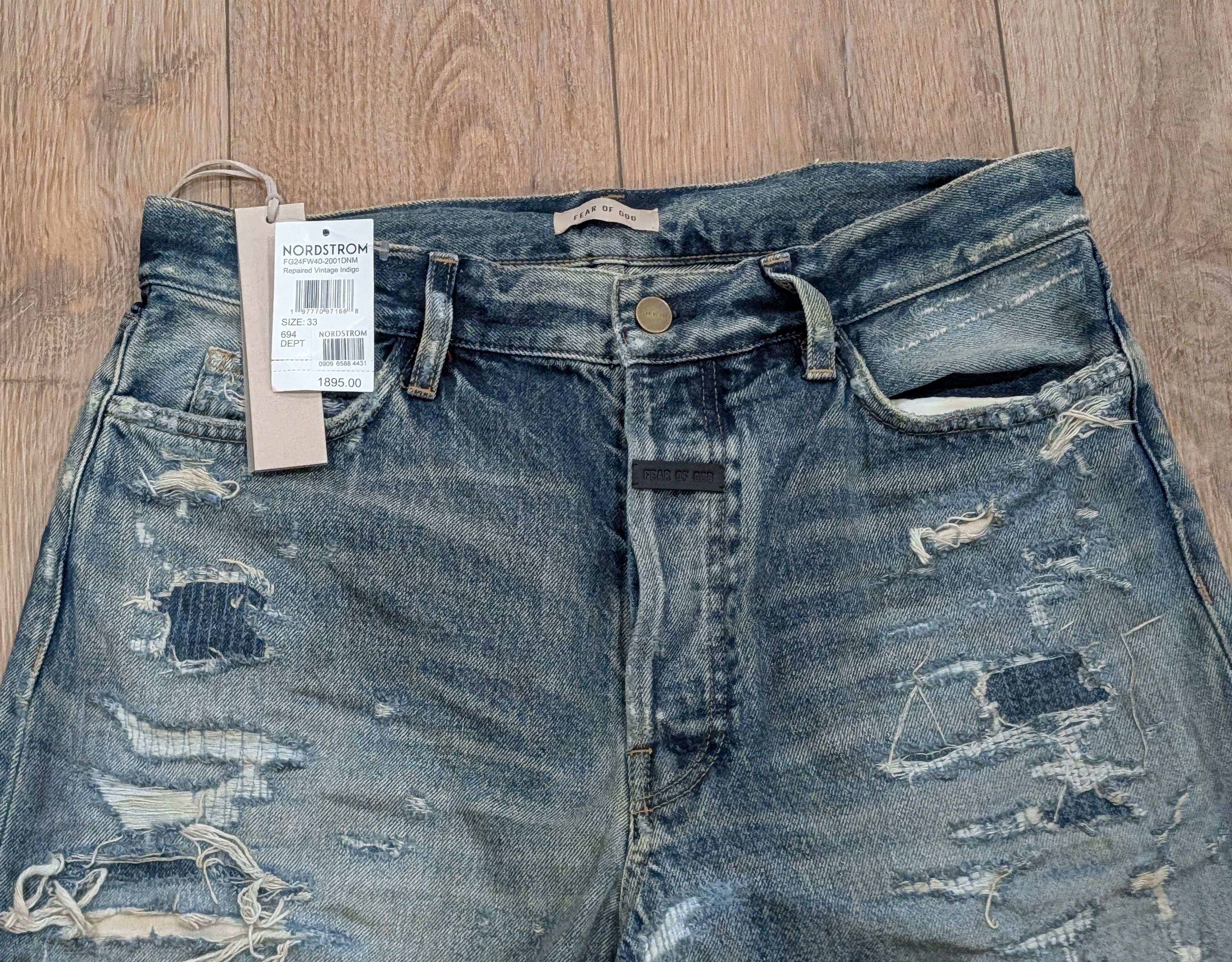 Fear of God FEAR OF GOD Distressed Straight Leg Jeans Vintage Indigo 33 Size US 33 - 2 Thumbnail