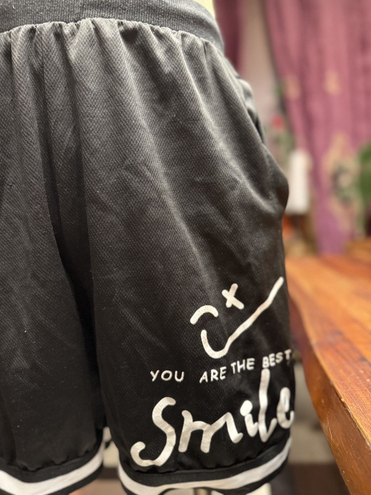 Other Sporty Black Mesh Shorts – “Smile” Graphic | Fun & Comfy Fit Size US 29 - 2 Thumbnail
