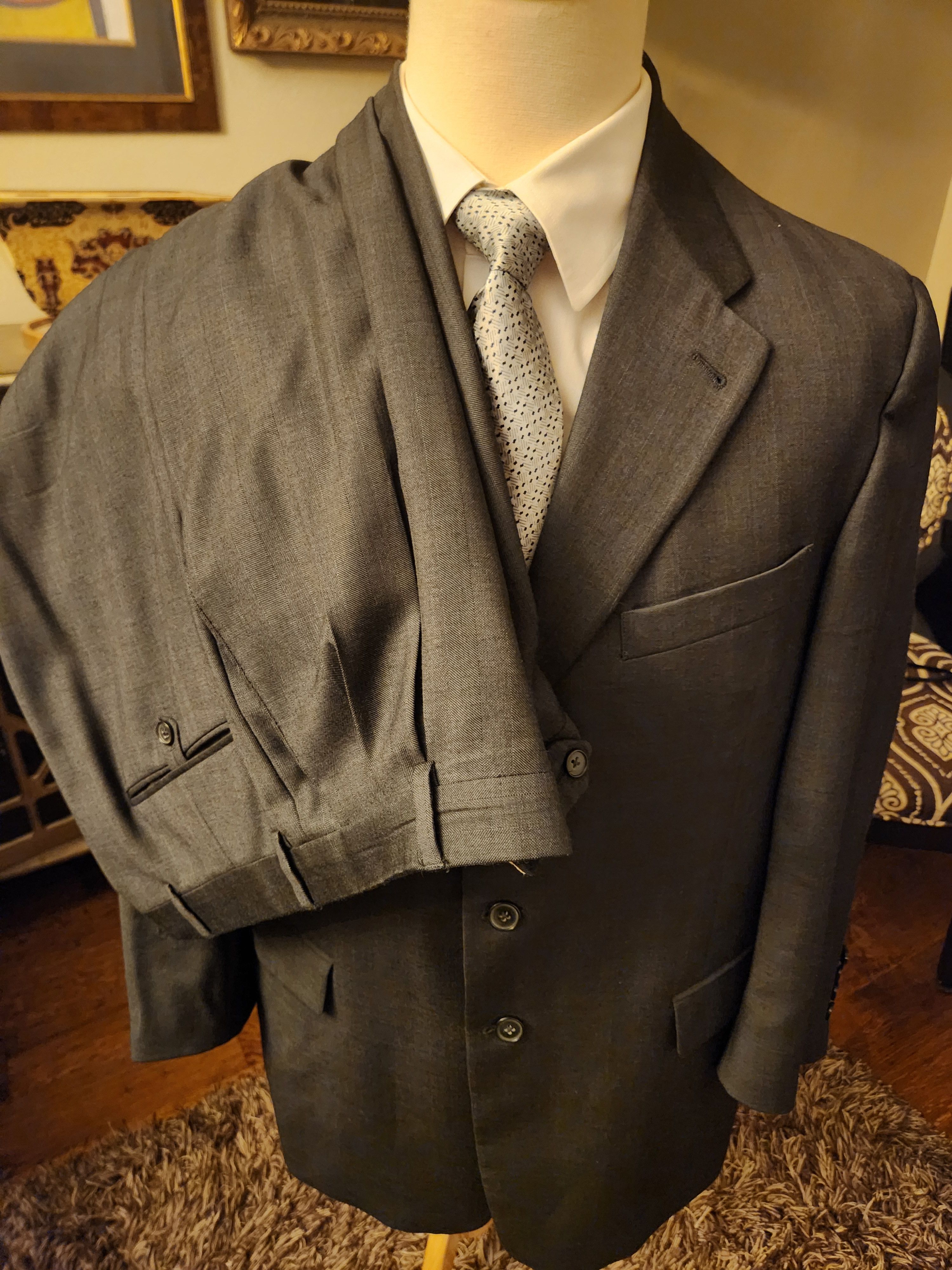 Murano Vintage 90's Italian Made Gray Single Breast 100% Wool Suit Size 44S - 1 Thumbnail