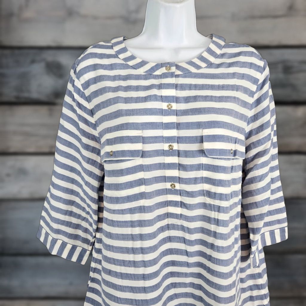 Vintage VINTAGE Chico's Womens Crinkle Stripe Tunic Sz Large Blue White 3/4 Sleeve Viscose Blend Size L / US 10 / IT 46 - 1 Thumbnail