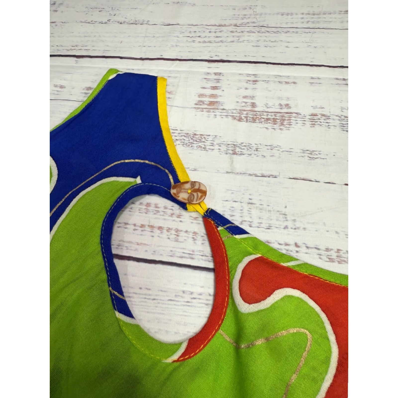 Vintage Milan Dress Sundress Shift Layered Long NWT Yellow Green Tribal Rayon Sz M Womens) Size M / US 6-8 / IT 42-44 - 7 Thumbnail