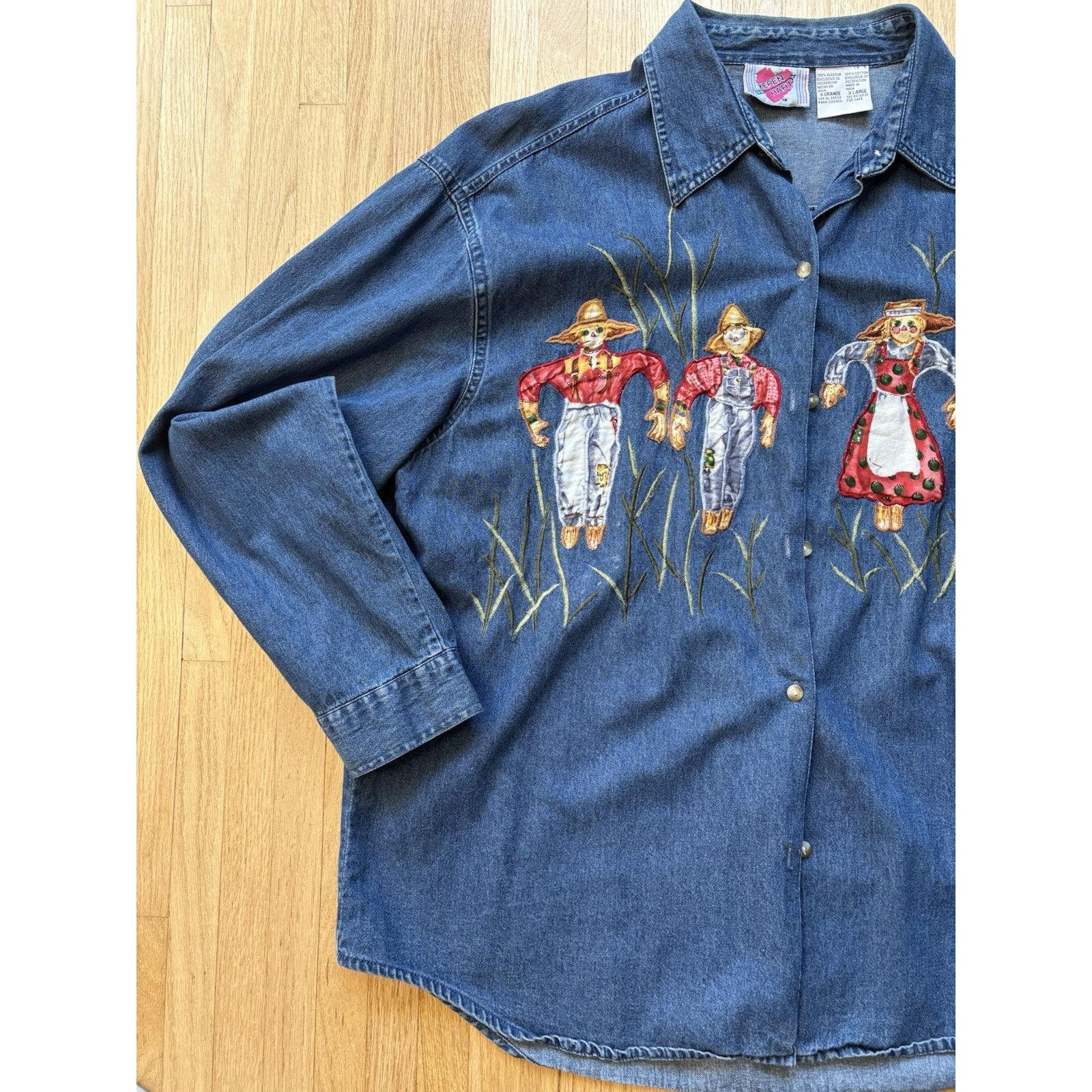 Other Womens Sz XL Karen Scott Denim Shirt Autumn Embroidered Size XL / US 12-14 / IT 48-50 - 3 Thumbnail