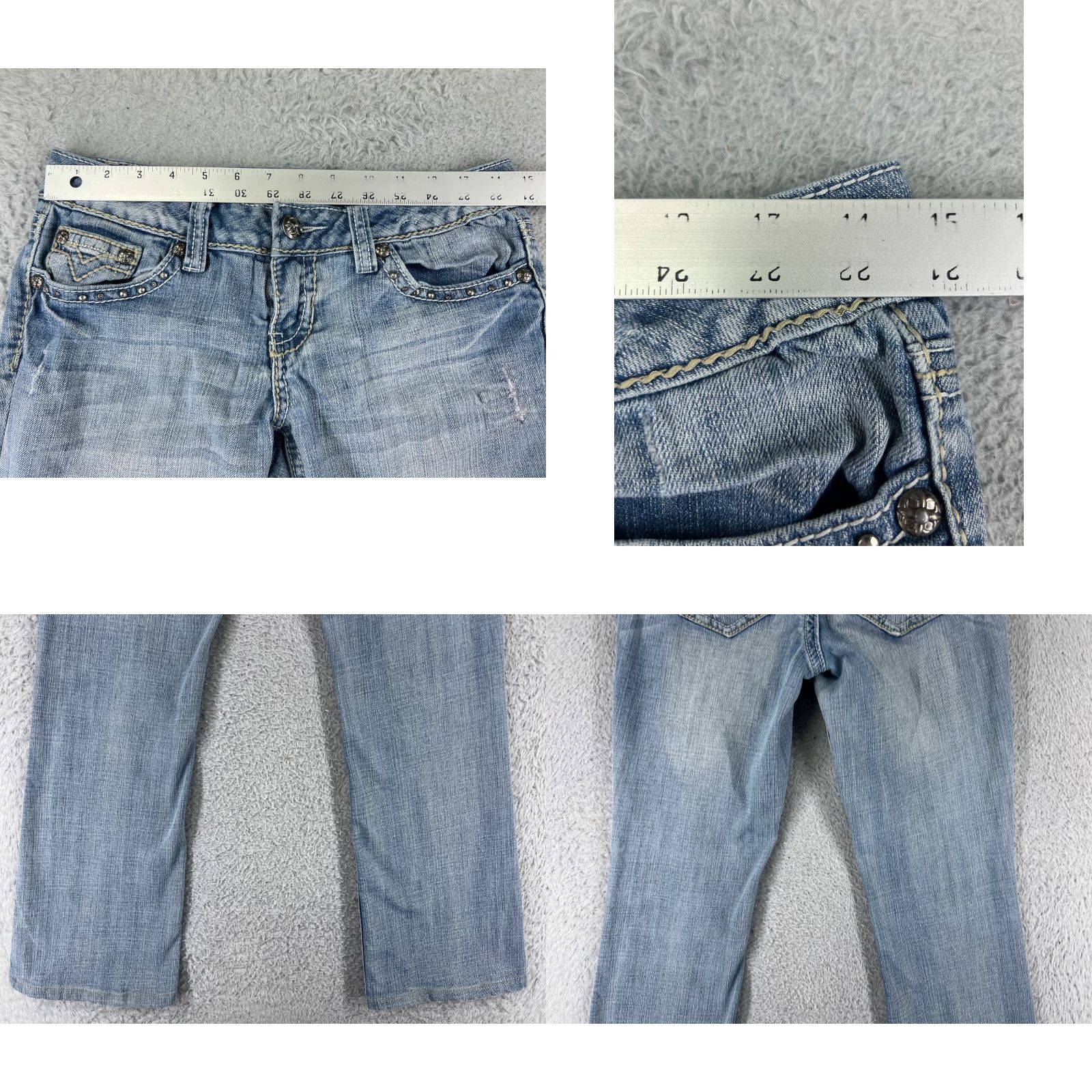 Vintage Request Jeans Womens 7 Blue Denim Bootcut Distressed Embroidered 27x28 Size 28" / US 6 / IT 42 - 9 Thumbnail