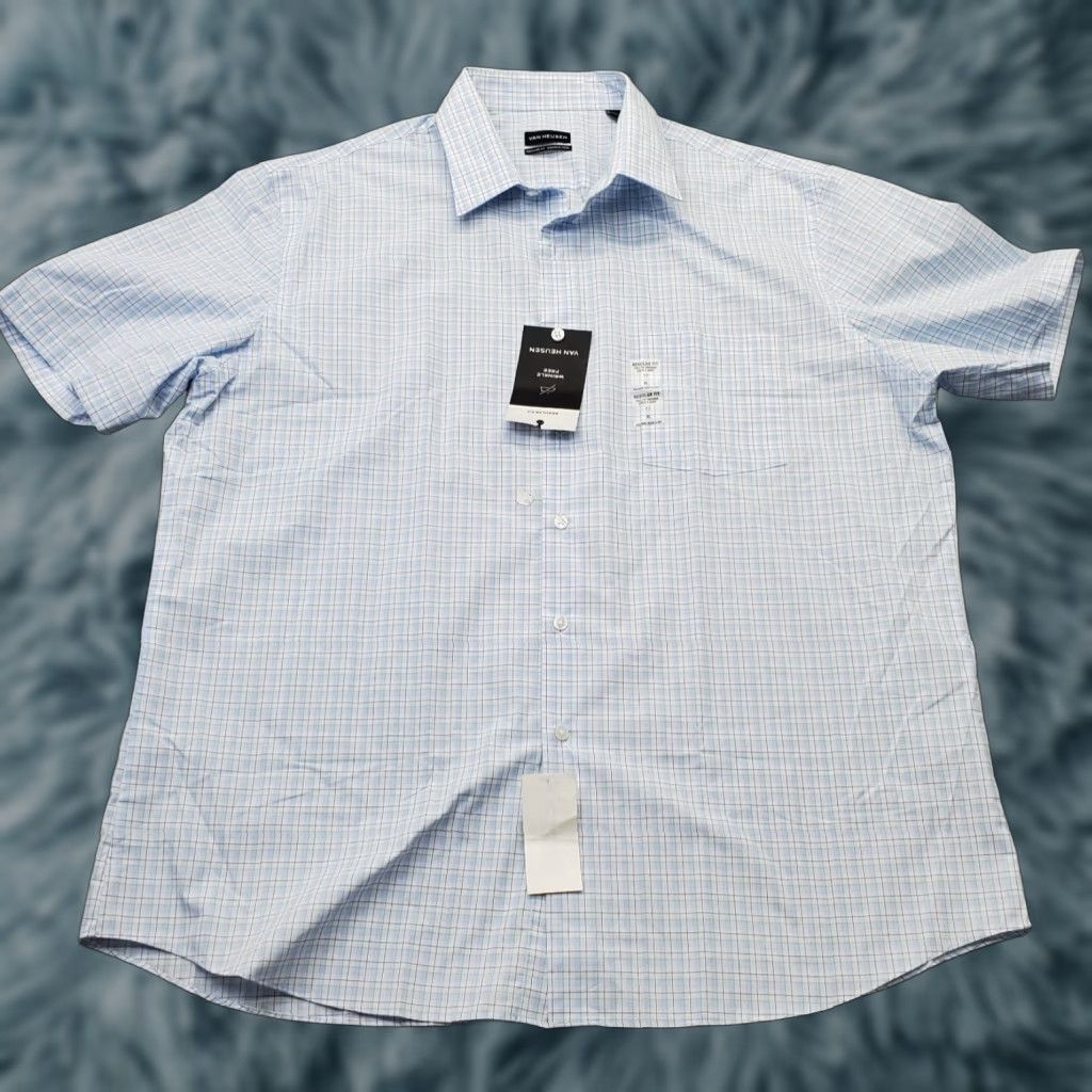 Van Heusen Van Heusen Dress Shirt Mens XL Blue Plaid Formal Regular Wrinkle-Free Button-Up Size 46R - 1 Thumbnail