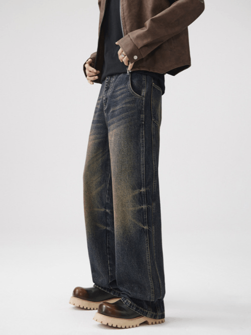 Japanese Brand Men's vintage washed distressed cracked straight jeans Size US 32 / EU 48 - 3 Thumbnail