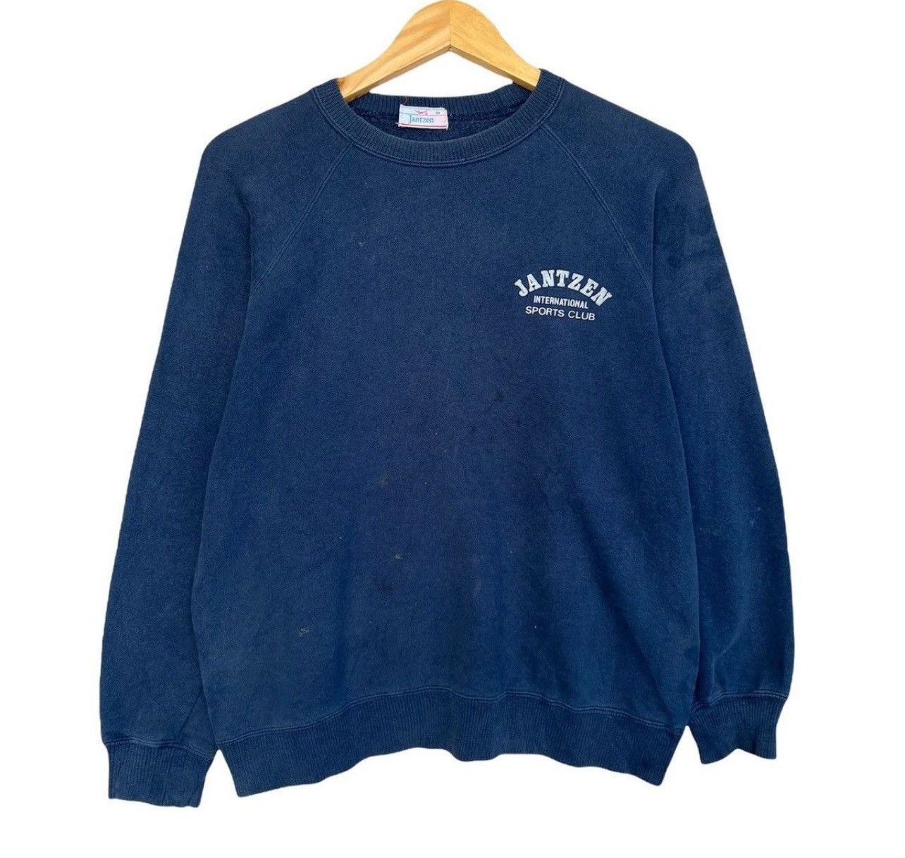 Vintage 80s Jantzen Spellout Crewneck Blue Sweatshirt Small