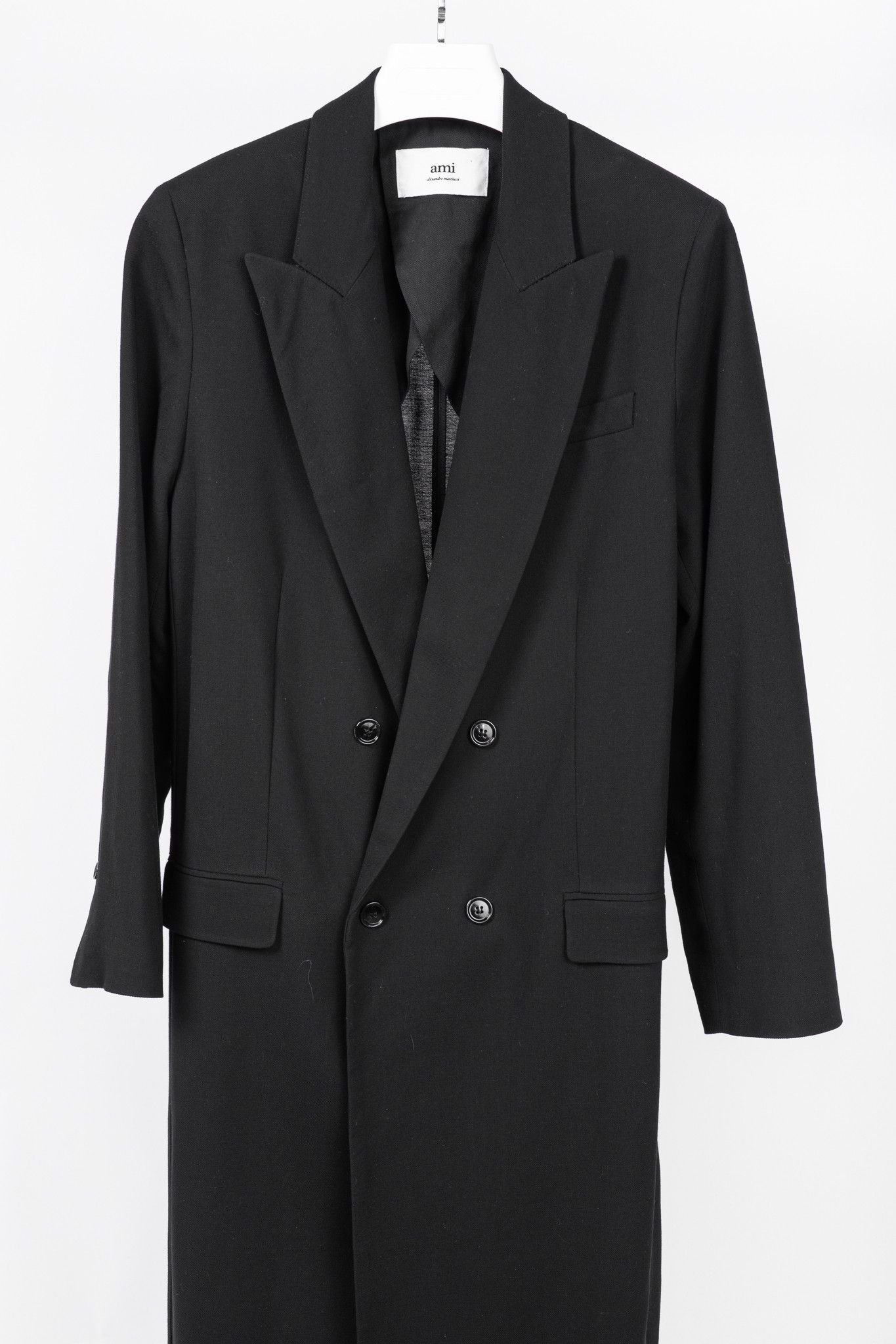 AMI AMI Black Wool Gabardine Double-Breasted Coat Size L / US 10 / IT 46 - 3 Thumbnail
