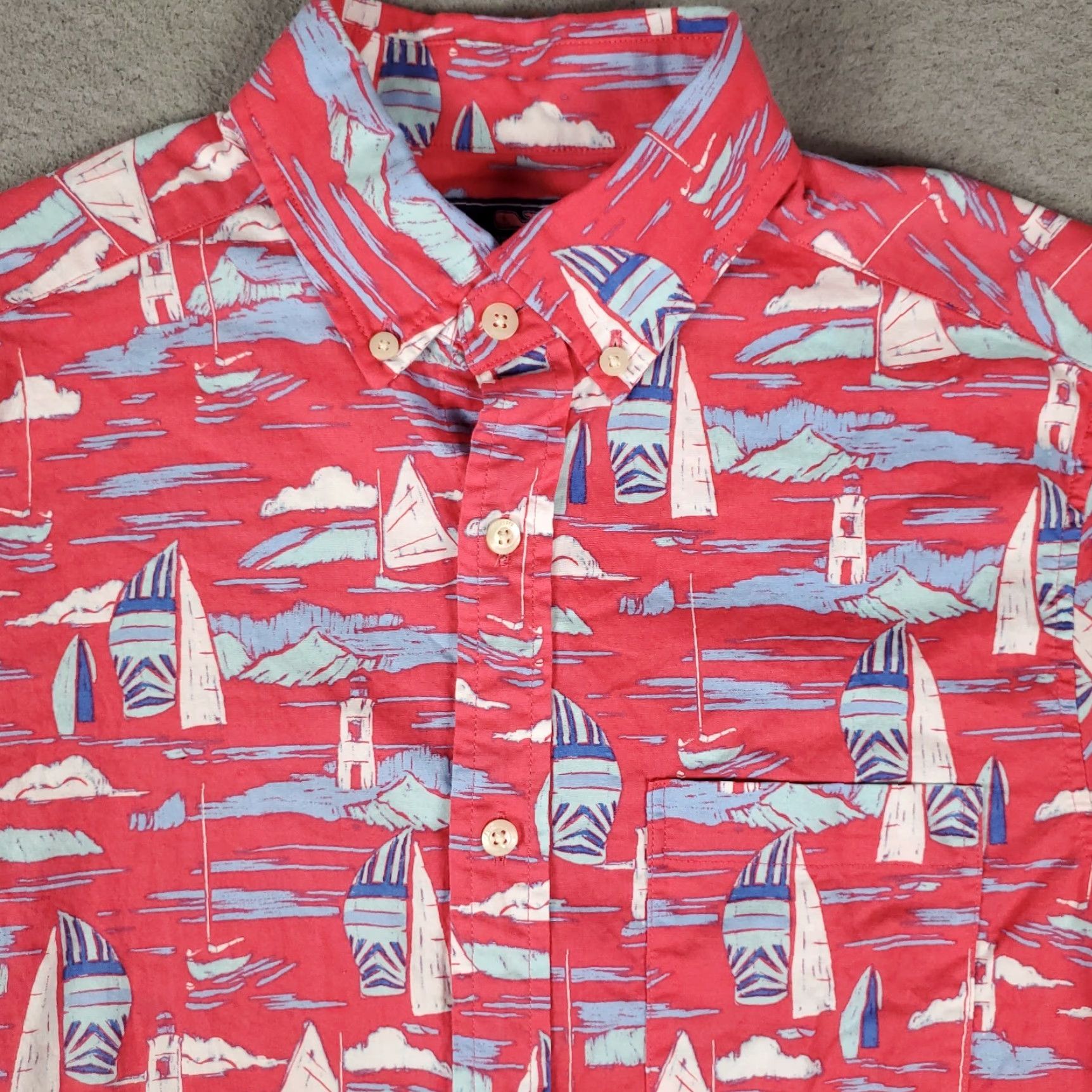 Vineyard Vines VINEYARD VINES Shirt Mens Small Pink Geometric Button-Up Short Sleeve Preppy Size US S / EU 44-46 / 1 - 2 Thumbnail