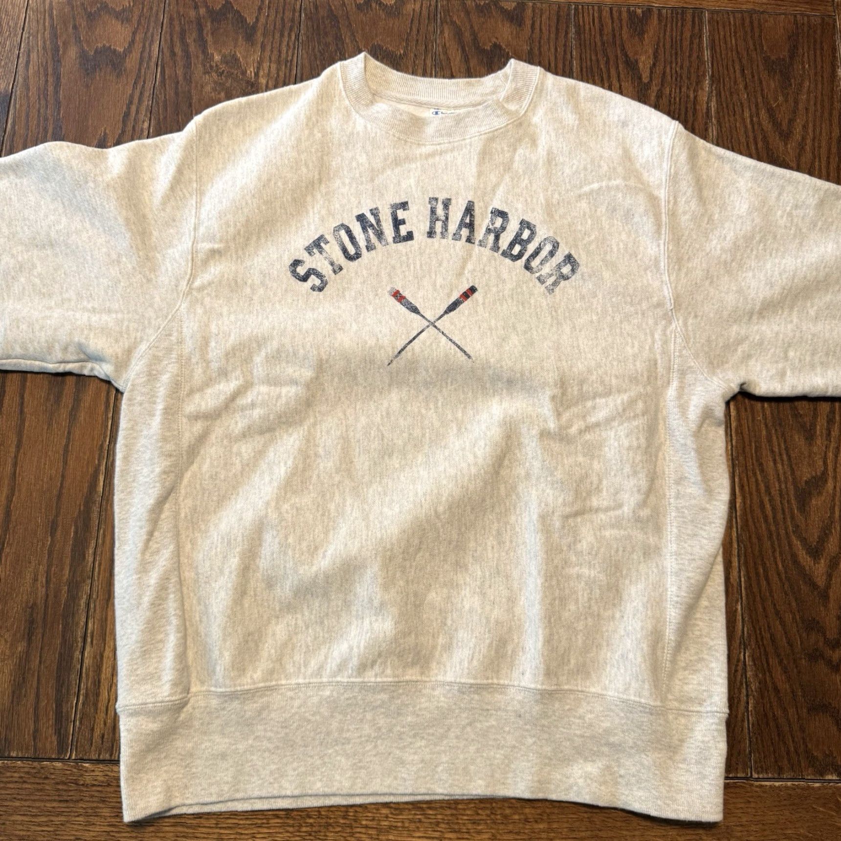 Champion VINTAGE Champion Sweatshirt Men Medium Gray Stone Harbor Crewneck Pullover Reverse Weave Graphic Print Logo USA 26" long by 22.5" Size US M / EU 48-50 / 2 - 2 Thumbnail