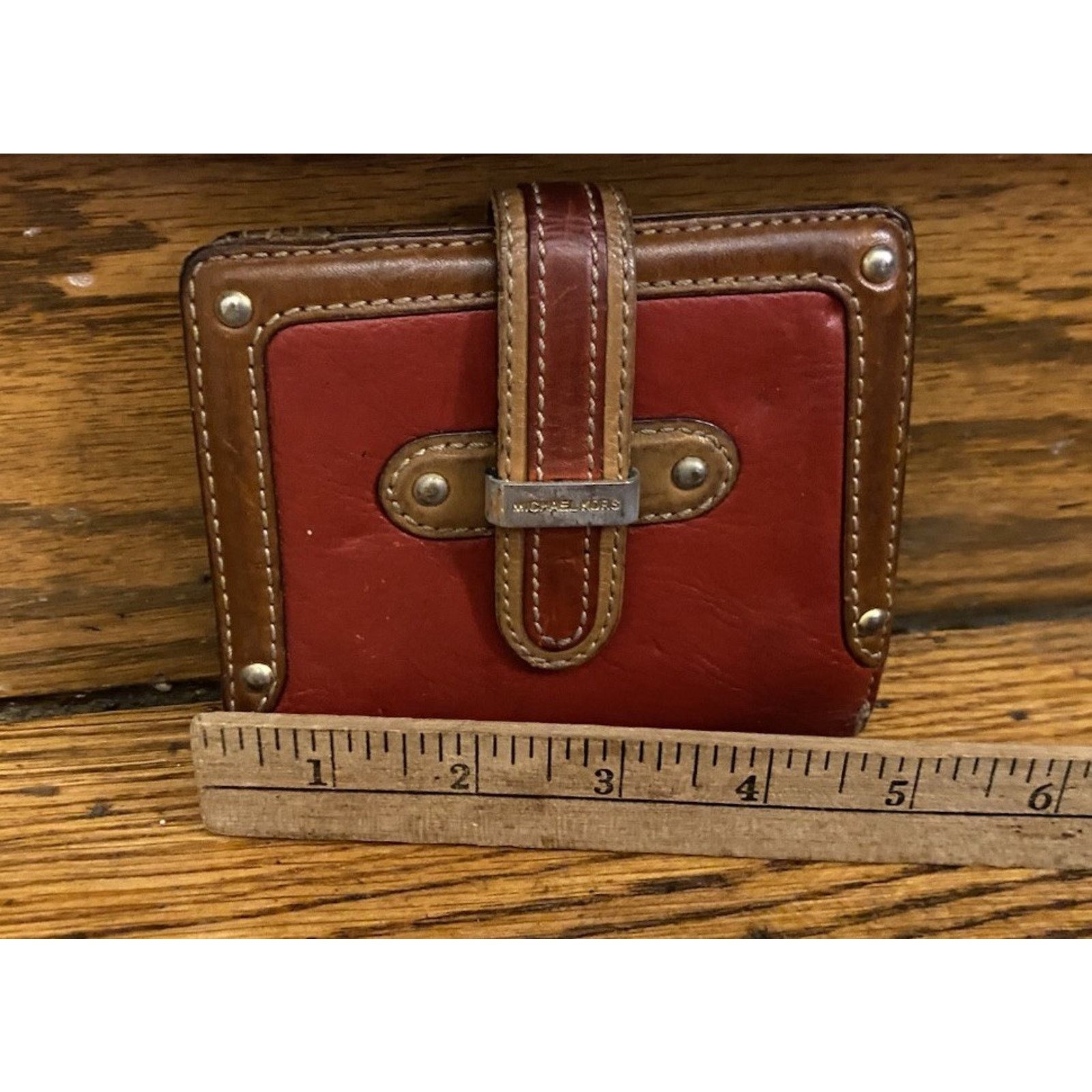 Michael Kors Vintage Michael Kors Trifold Wallet Red Leather Brown Snap Size ONE SIZE - 6 Thumbnail