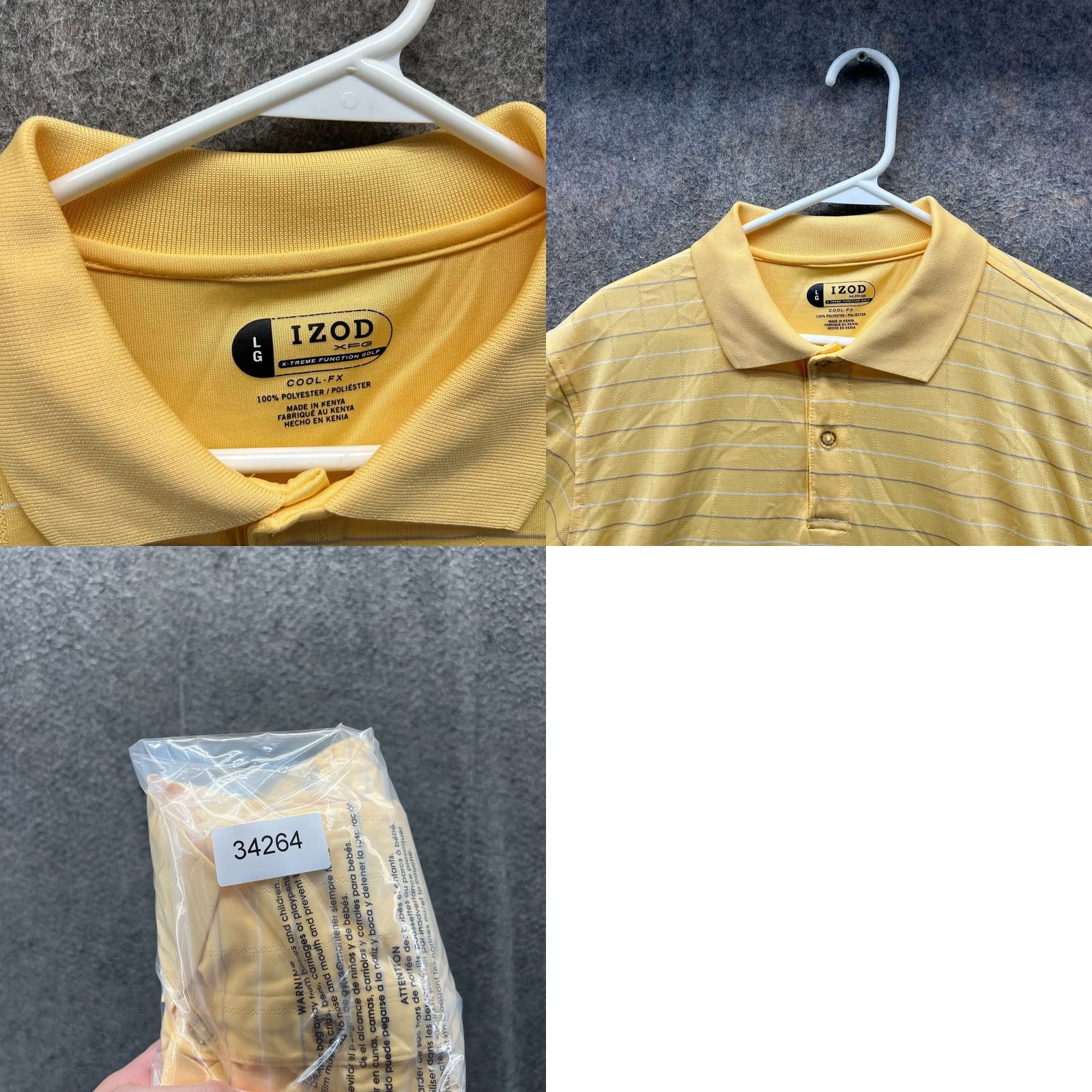 Izod IZOD Polo Shirt Mens L Yellow Striped 40 in Chest Short Sleeve Button Collared Golf Preppy Activewear Casual Size US L / EU 52-54 / 3 - 8 Thumbnail