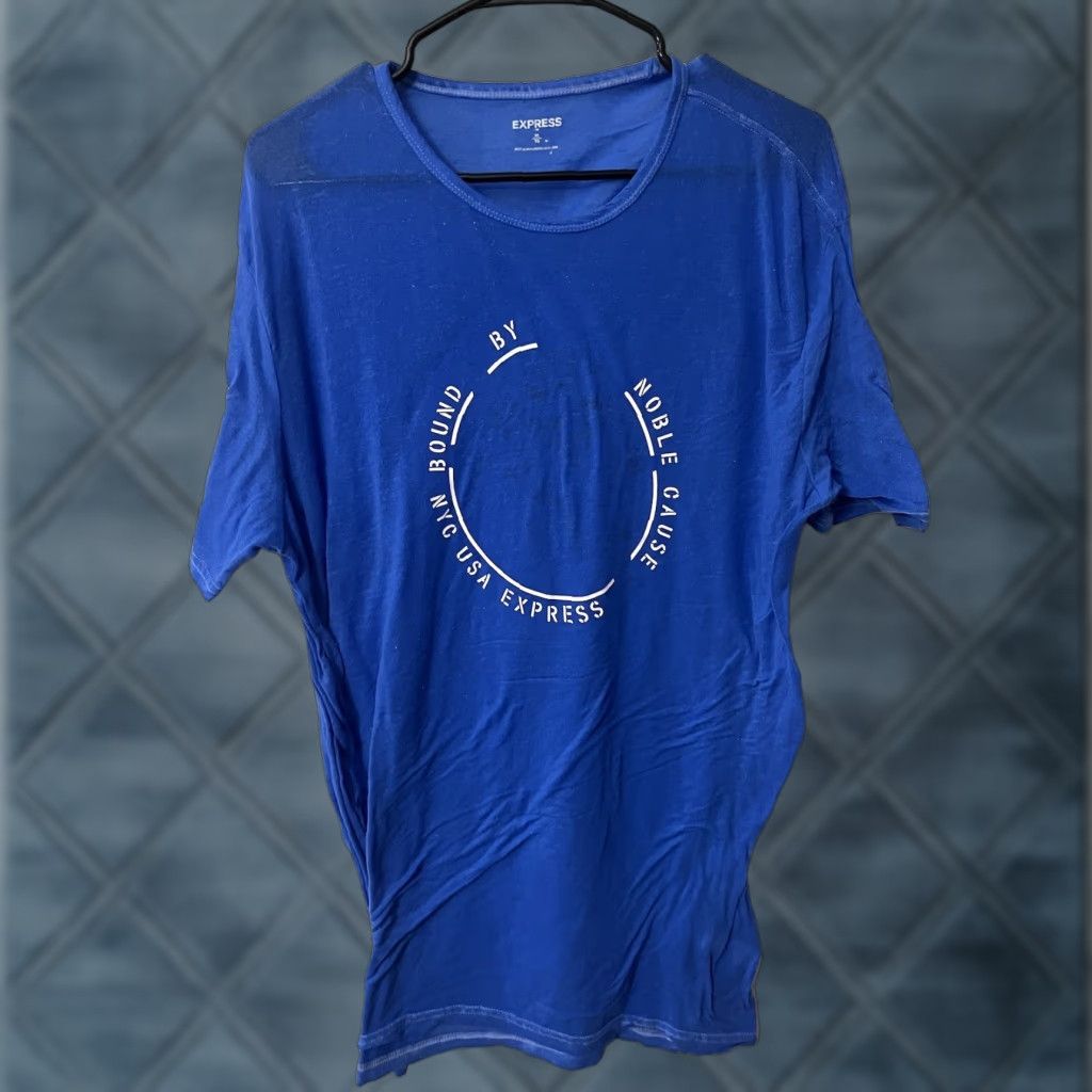 Express VINTAGE Express Shirt XL Mens Blue Logo Graphic Print T-Shirt 100% Cotton Crew Neck Slim Fit Short Sleeve Size US XL / EU 56 / 4 - 1 Thumbnail