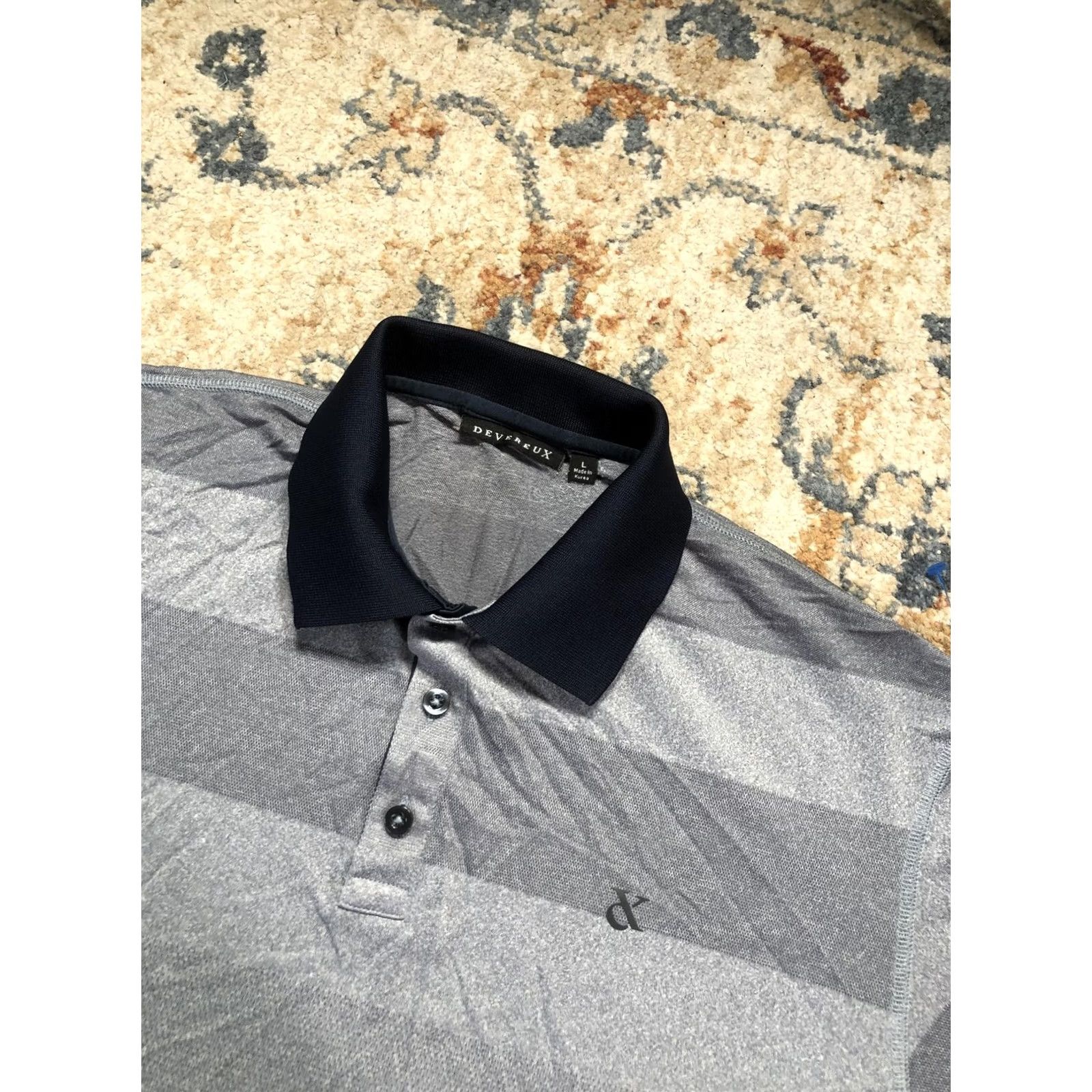 Vintage Devereux Polo Shirt Mens Large Gray Stripe Short Sleeve Golf Performance Shirt Size US L / EU 52-54 / 3 - 6 Thumbnail
