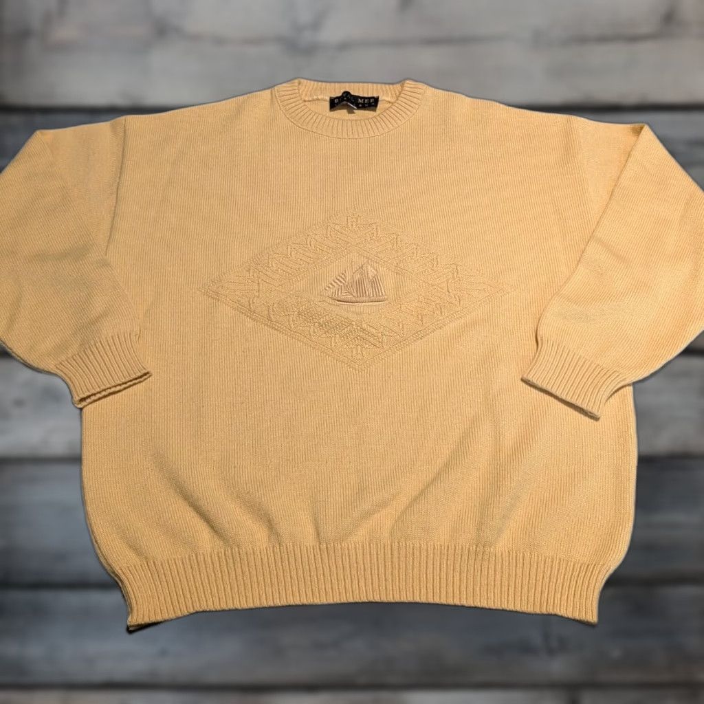 Nautica VINTAGE Royal Mer Bretagne Sweatshirt Unisex Adults Shirt L Yellow Nautical Embossed 90s Ships Size L / US 10 / IT 46 - 1 Thumbnail