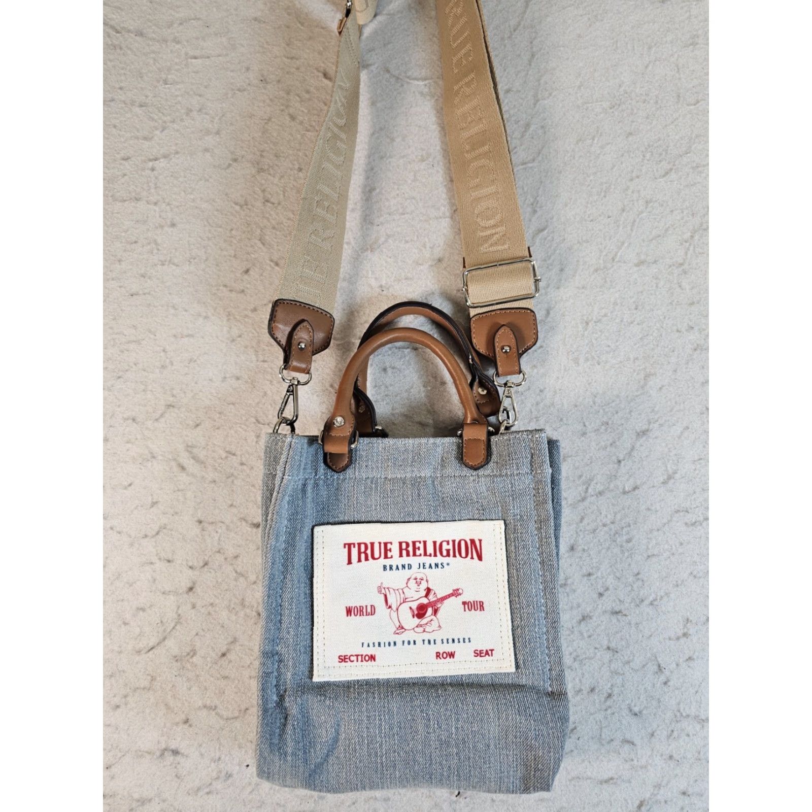 True Religion TRUE RELIGION Mini Tote Crossbody Denim Bag 8in 7in 4in Blue White Ivory Lining Removable Embroidered Strap Adjustable Strap Womens Vintage No N/A Size ONE SIZE - 5 Thumbnail