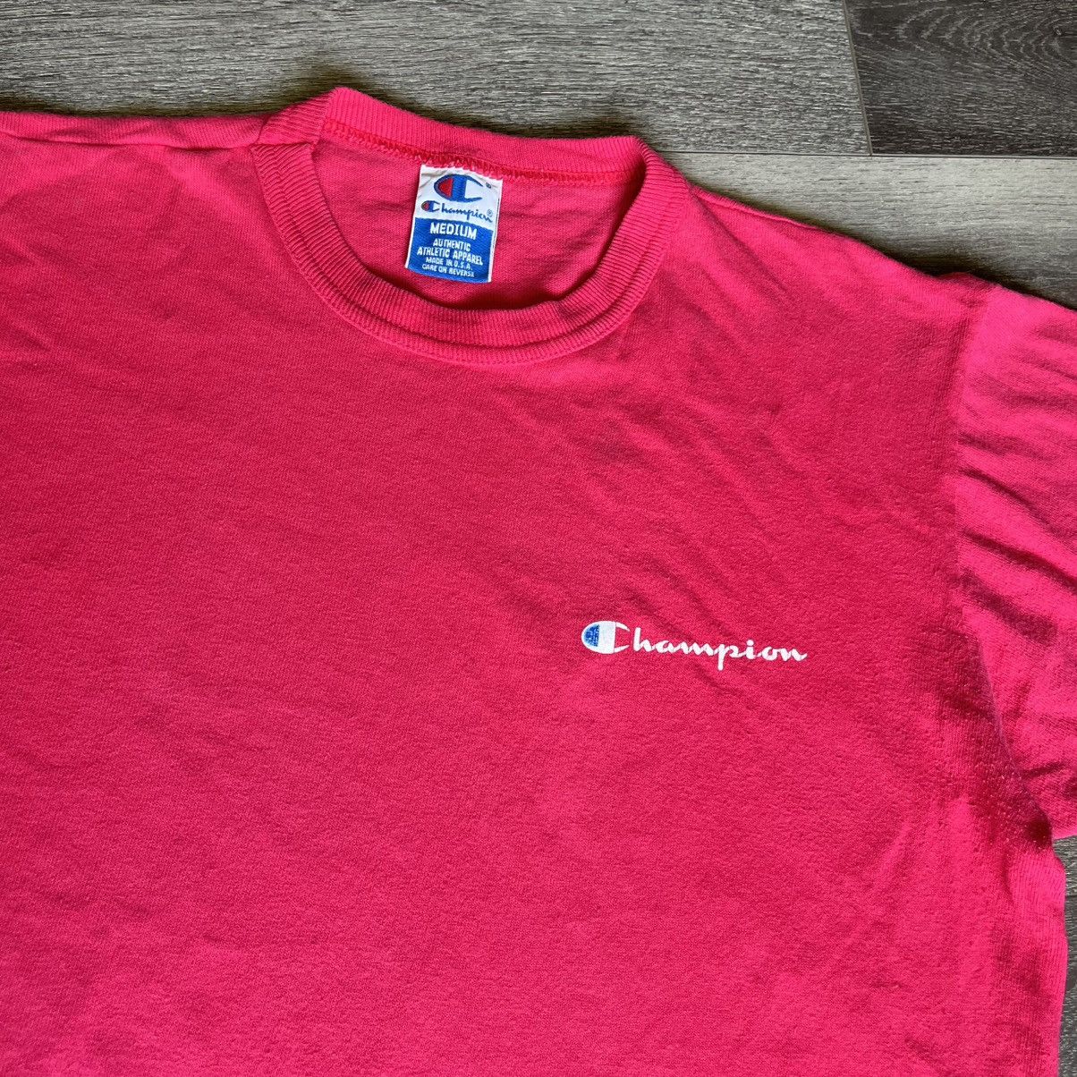 Champion Vintage 1990s Champion Small Logo Hot Pink Single Stitch Tee Size US M / EU 48-50 / 2 - 2 Thumbnail