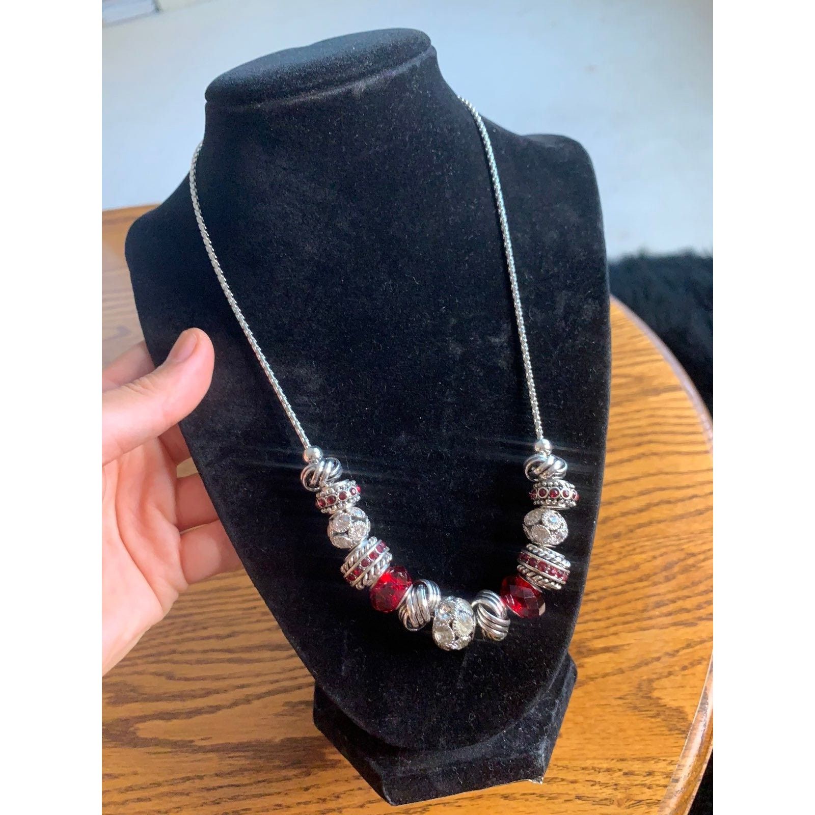 Other Beaded Charm Necklace Redand Silver Color Size ONE SIZE - 2 Thumbnail