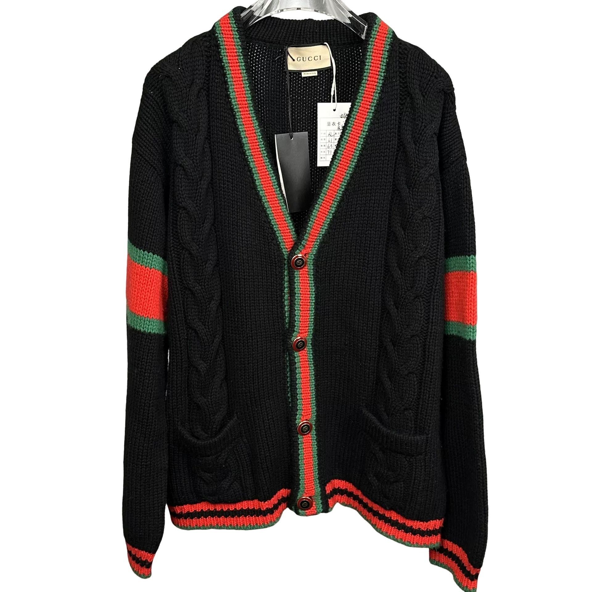 Gucci Gucci Web Stripe Cable Knit Cardigan XL Size US XL / EU 56 / 4 - 1 Thumbnail