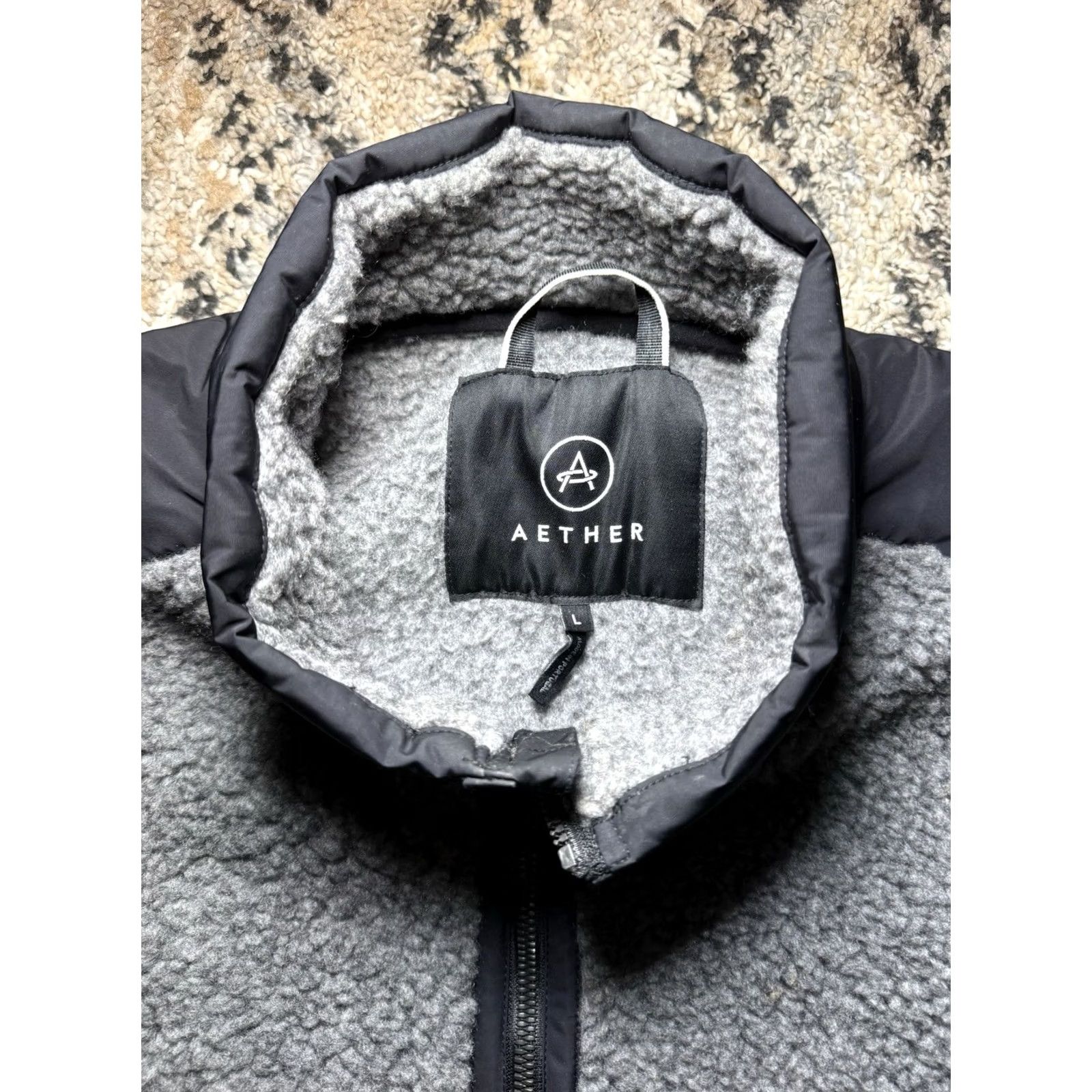 Vintage AETHER Narrows Jacket Men L Wool Fleece Deep Pile Gray Black Size US L / EU 52-54 / 3 - 3 Thumbnail