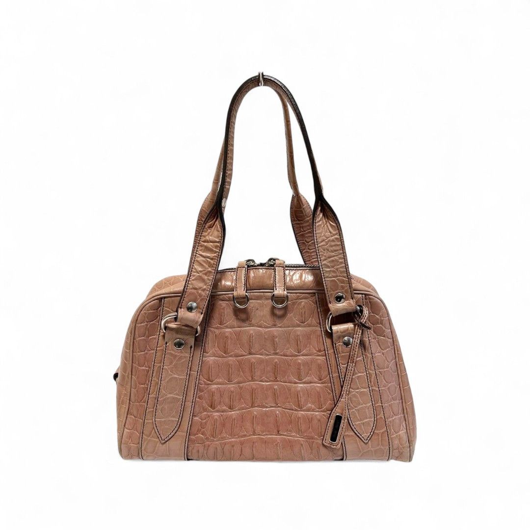Miu Miu Miu Miu - Croc Embossed Handbag Pink Leather Size ONE SIZE - 1 Thumbnail