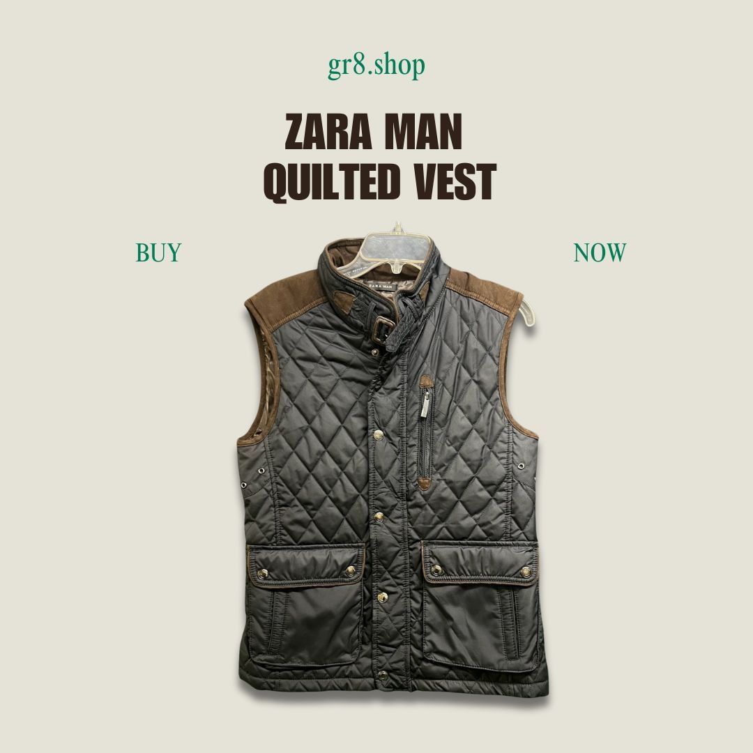 Zara ZARA Man Black Quilted Vest With Brown Suede Accents Snap Po Size US M / EU 48-50 / 2 - 1 Thumbnail