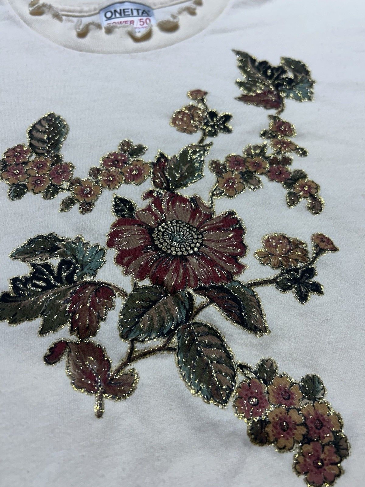 Vintage Vtg 90s t shirt flower floral nature glitter shiny sparkle L Size US L / EU 52-54 / 3 - 3 Thumbnail