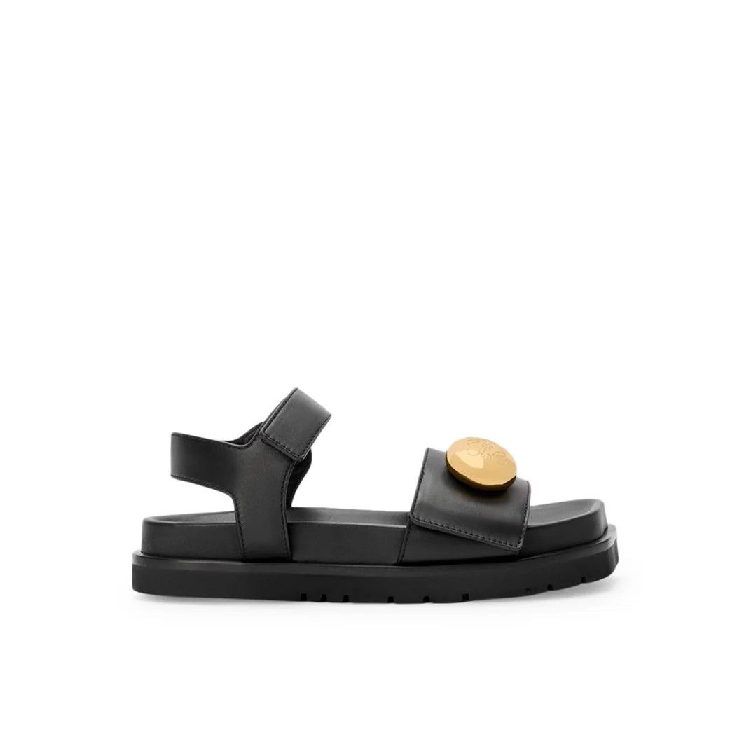 LOEWE Pebble Fussbett $1250 Black Leather Slide Sandals New