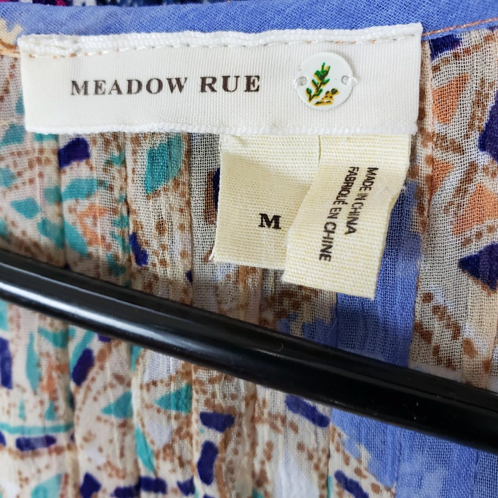 Vintage Meadow Rue Womens Top Blouse 3/4 Sleeve M Medium Orange Blue Floral Sheer Crochet Size M / US 6-8 / IT 42-44 - 5 Thumbnail