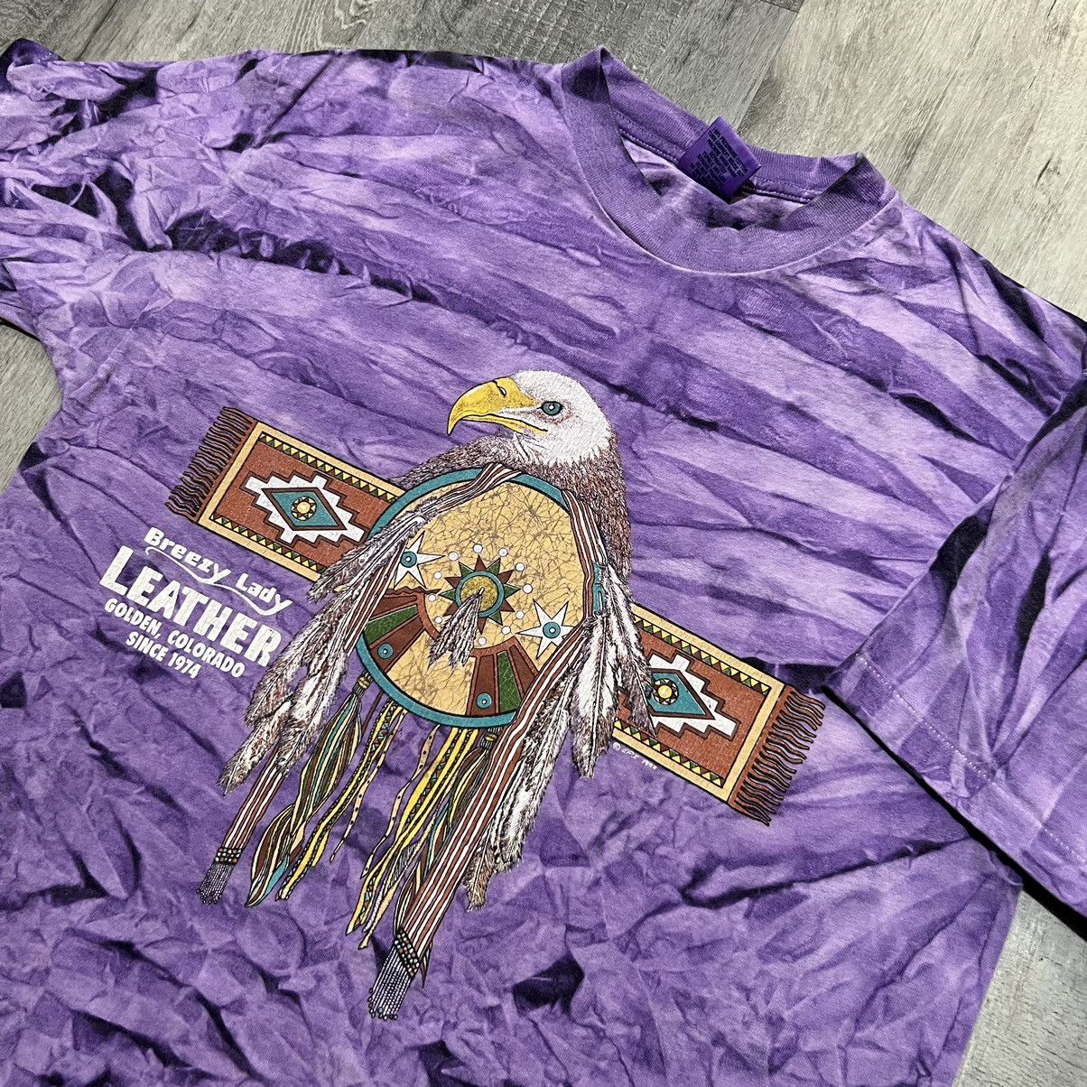 Vintage VTG Breezy Lady Leather Purple Tie Dye Eagle Shirt Size US L / EU 52-54 / 3 - 2 Thumbnail
