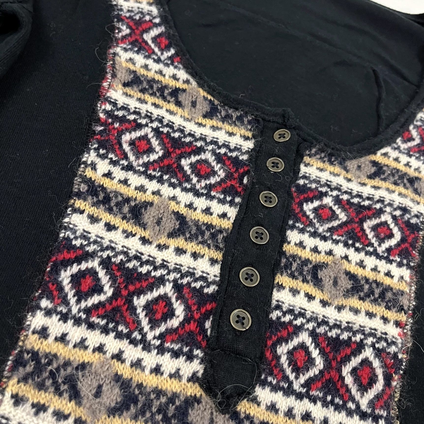Vintage We The Free People Blouse Women M Country Swift Black Wool Henley Fair Isle Regular Size M / US 6-8 / IT 42-44 - 7 Thumbnail