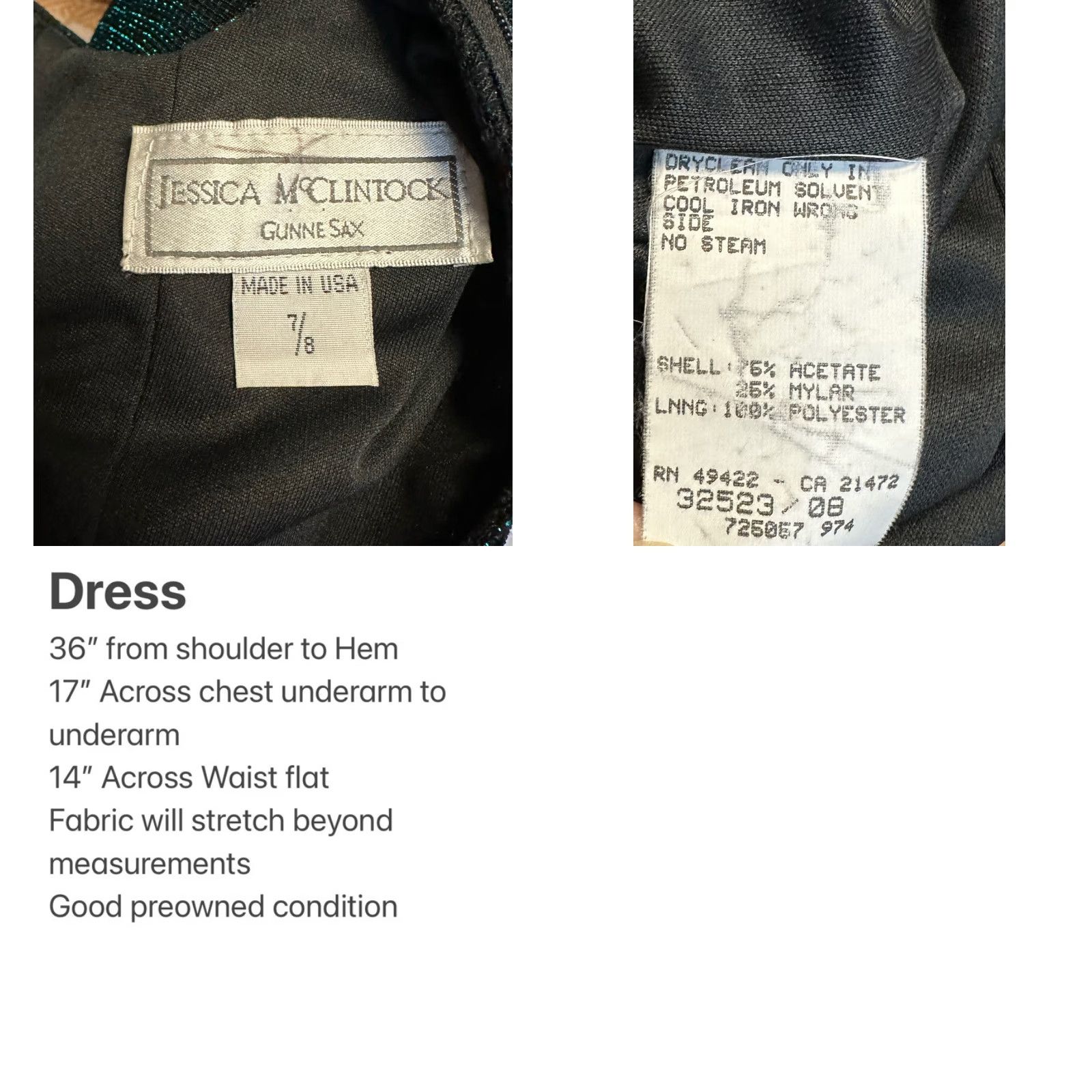 Jessica McClintock VINTAGE Jessica McClintock Gunne Sax Metallic Short Dress Party Prom Size M Dress Womens 80s Green Glam Rock Size 28" / US 6 / IT 42 - 8 Thumbnail