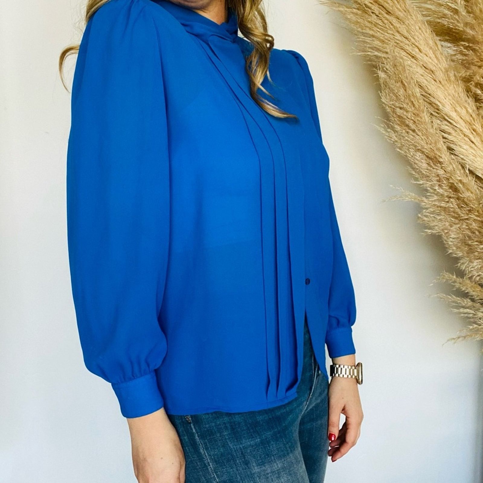 Vintage VINTAGE Royal Blue Long Sleeve Sheer Button Blouse Shirt Top Size S / US 4 / IT 40 - 4 Thumbnail