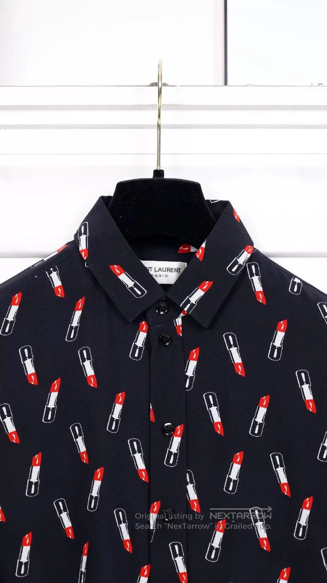 Saint Laurent Paris YSL Dark Blue Lipstick Print Shirt. Size XS / US 0-2 / IT 36-38 - 4 Thumbnail