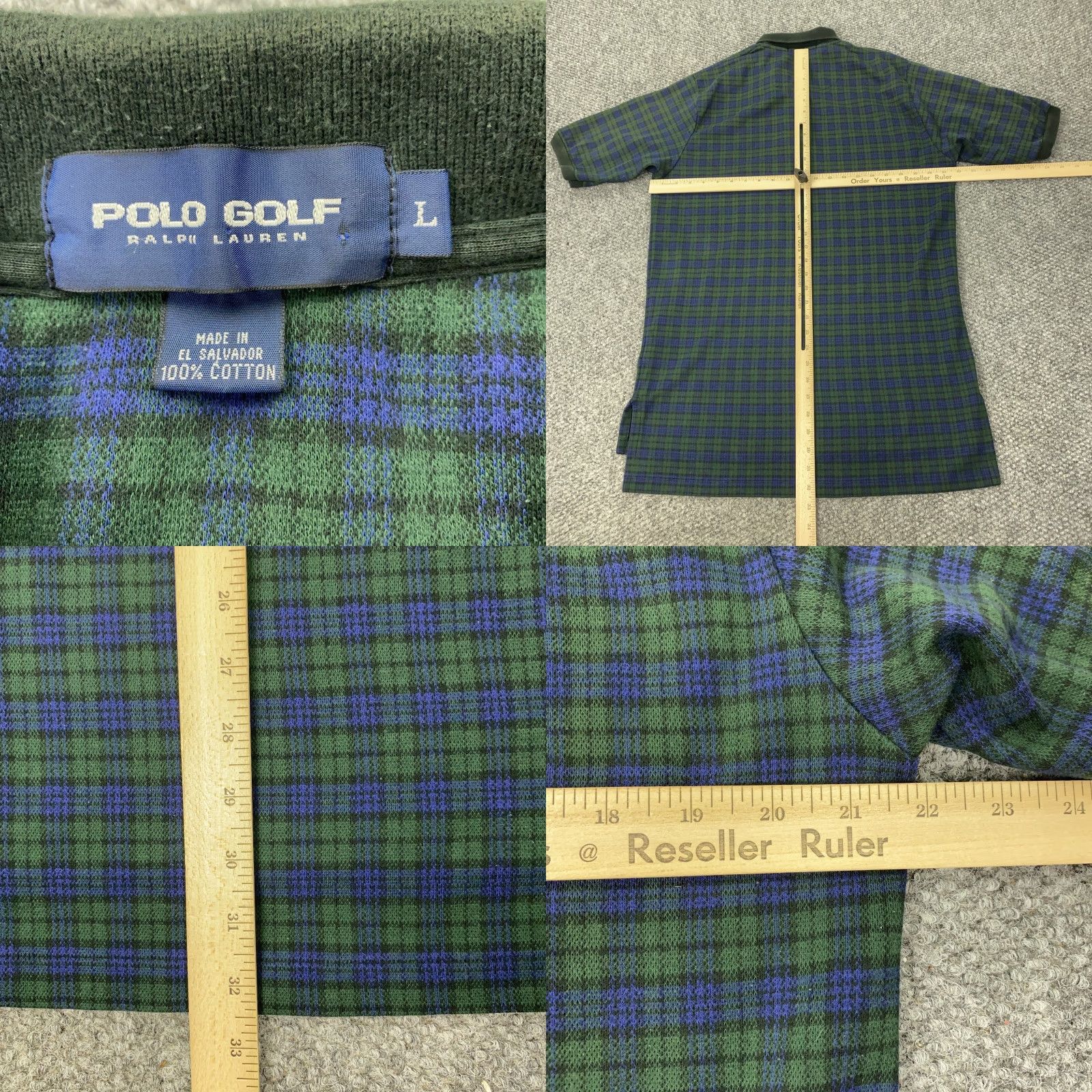 Polo Ralph Lauren VINTAGE Polo Ralph Lauren Golf Shirt Men Large Green Blue Plaid Cotton Short Sleeve All Seasons Size US L / EU 52-54 / 3 - 8 Thumbnail