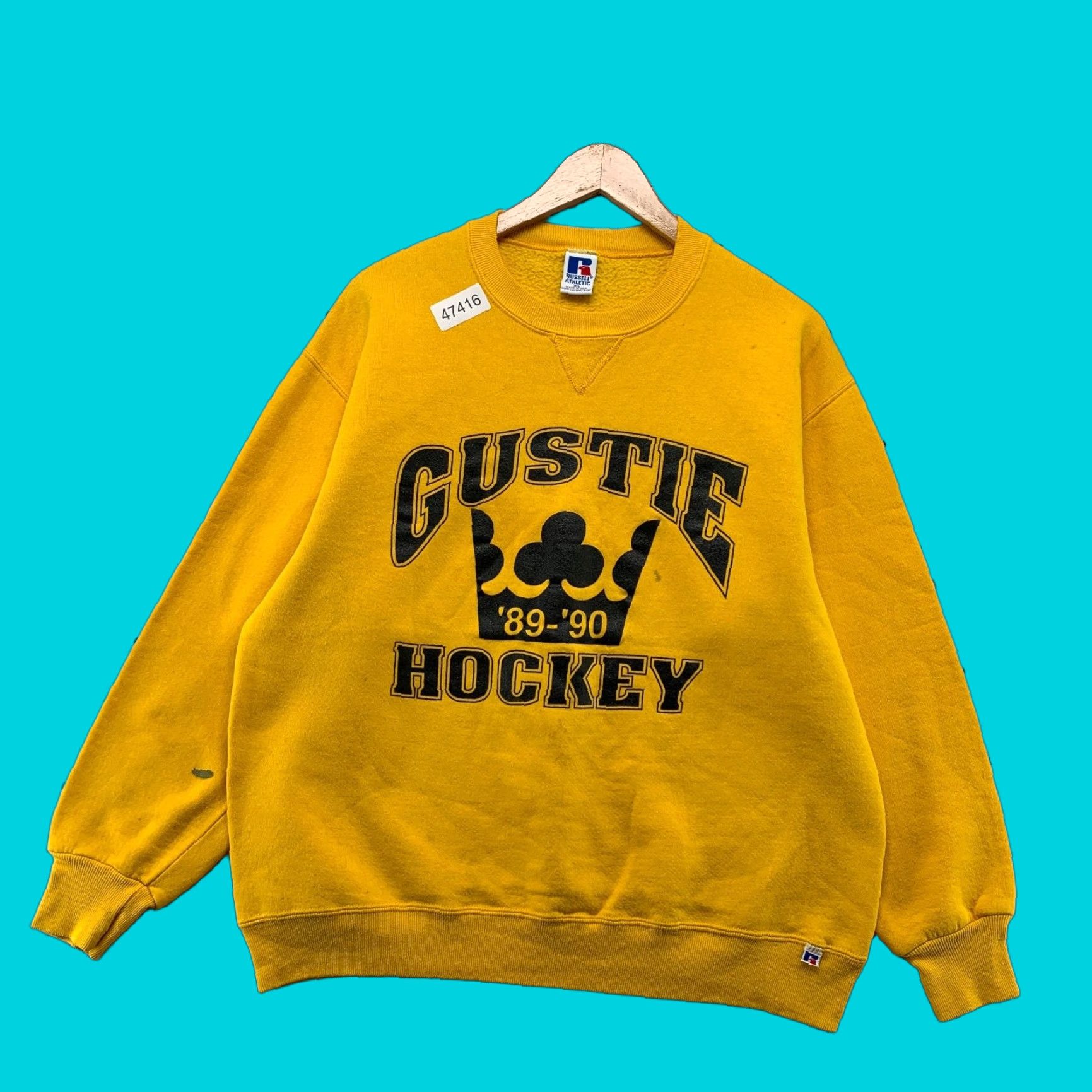 Russell Athletic VINTAGE Gustie Hockey Sweatshirt Mens XL Yellow 1989 1990 Fleece USA Sweatshirt Size US XL / EU 56 / 4 - 1 Thumbnail