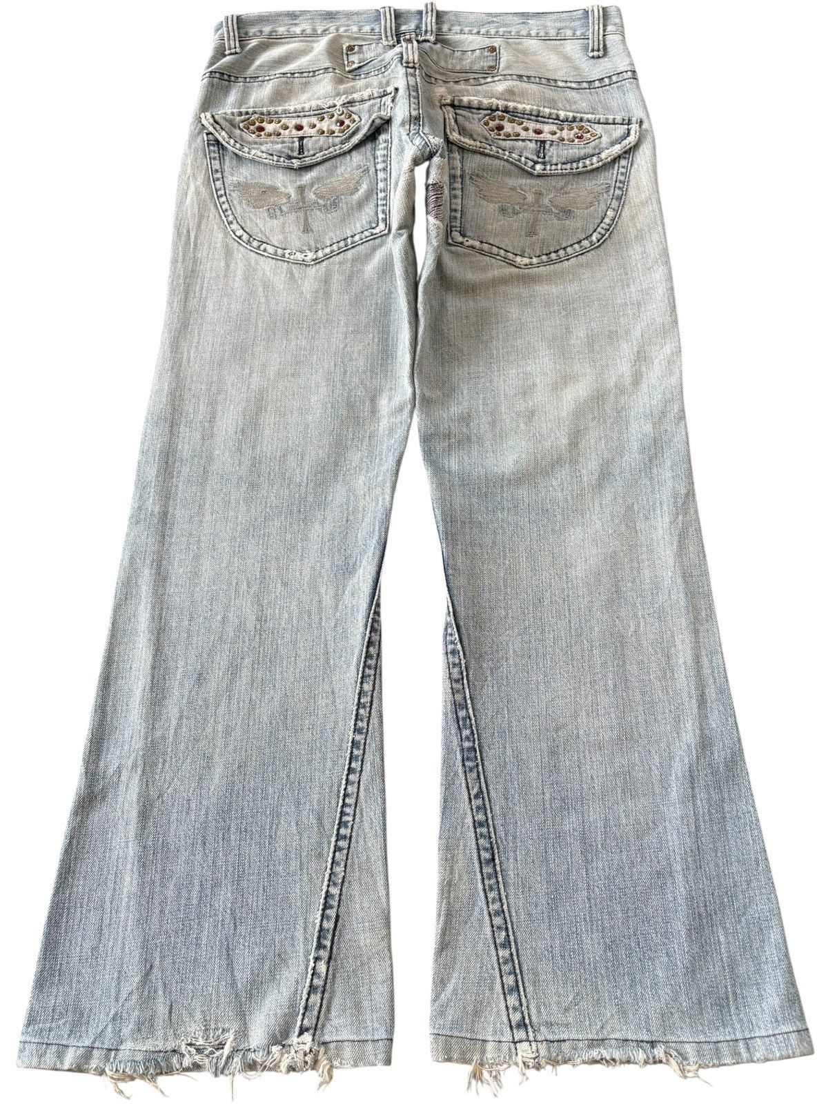 If Six Was Nine Vintage Japanese Brand Crucifix Wings Distress Flare Jeans Size US 36 / EU 52 - 2 Thumbnail