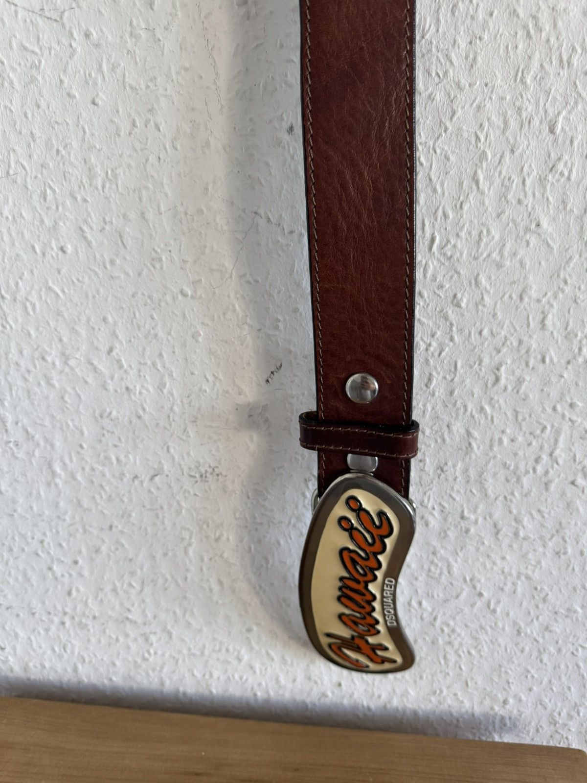 Dsquared2 Hawaii Logo Leather Belt Brown Orange Size 36 - 8 Thumbnail