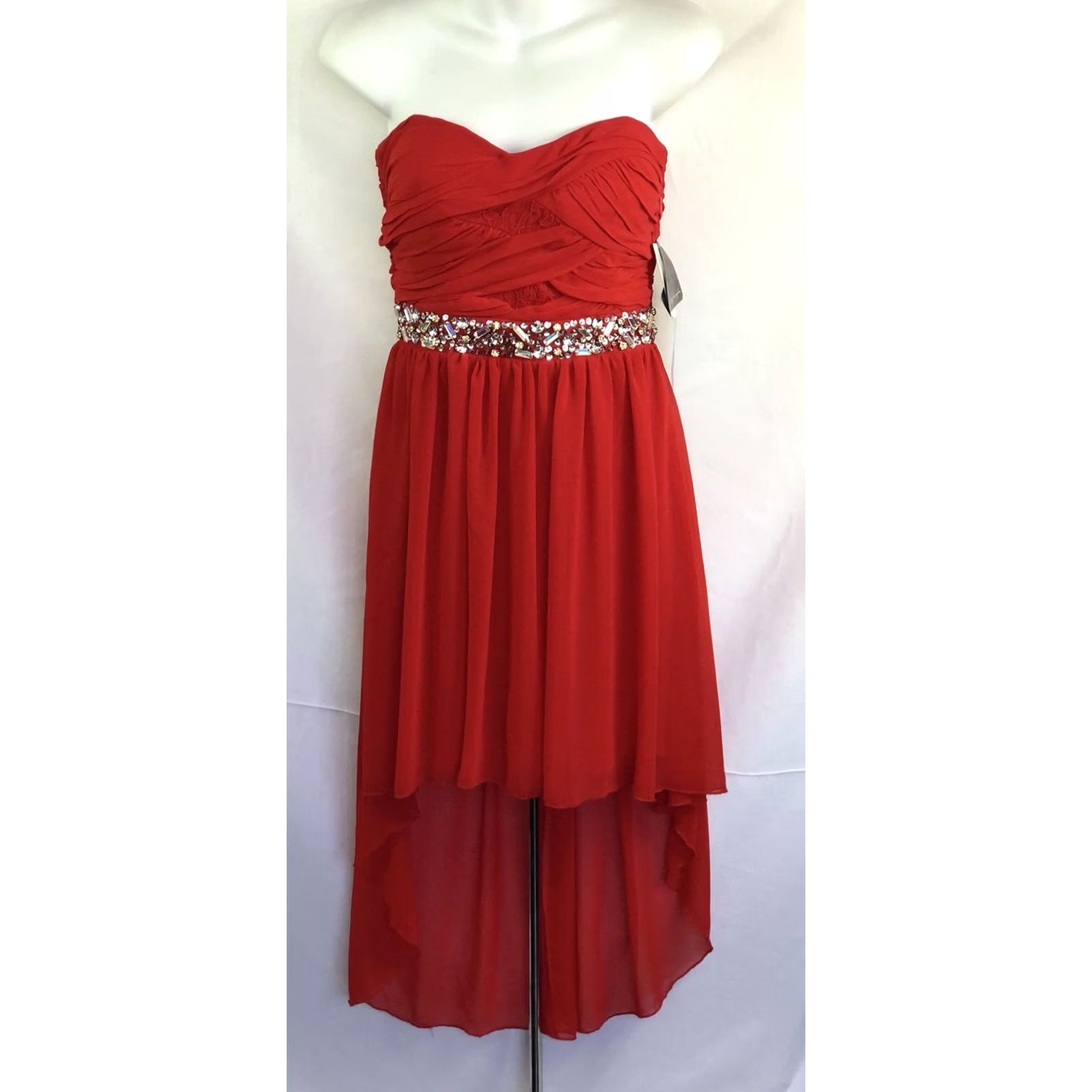 Vintage City Triangles Dress Womens 5 Red NWT Strapless Ruched Tiered Bead Glam Prom formal Size S / US 4 / IT 40 - 4 Thumbnail