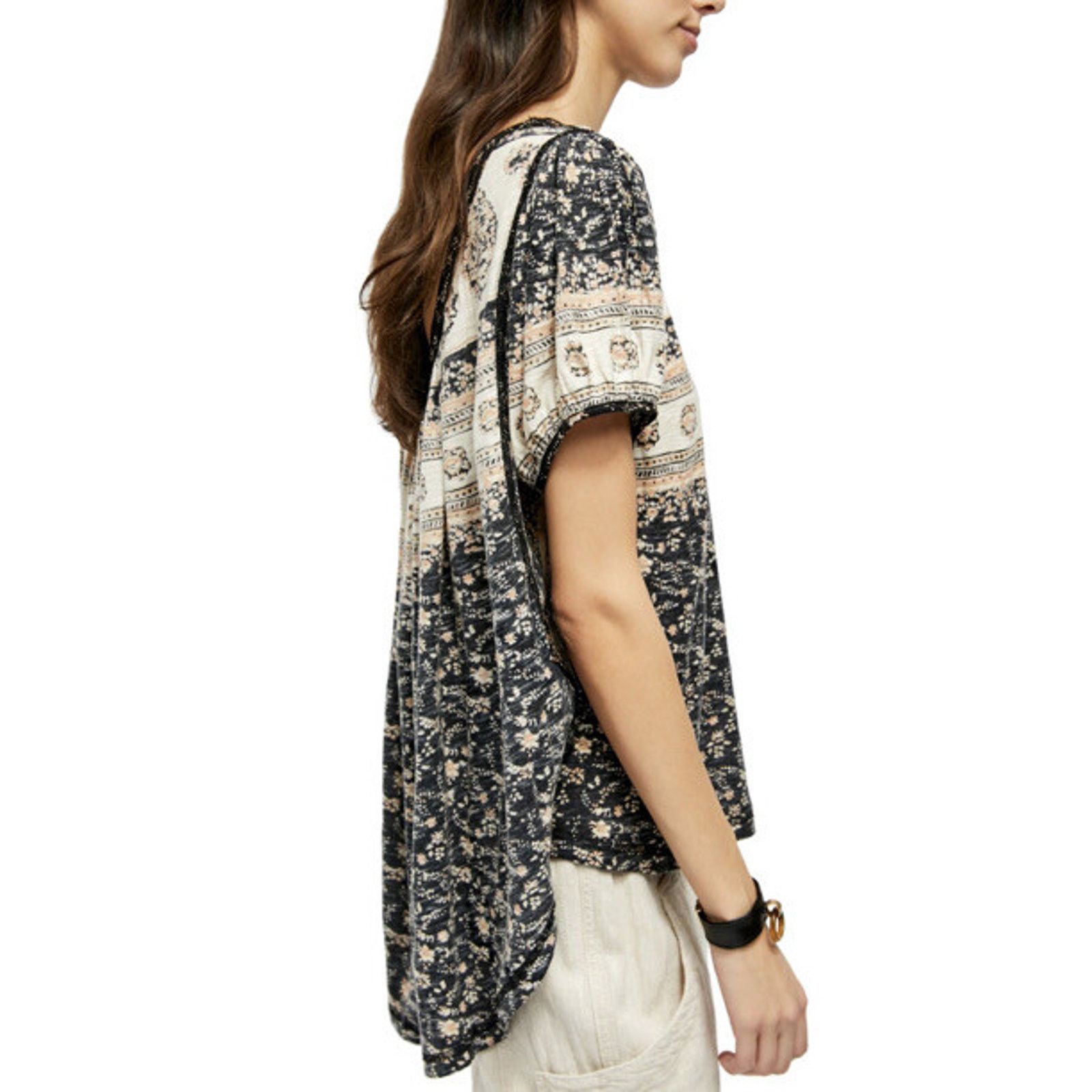 Free People FREE PEOPLE Women Black Floral Scoop Neck Top Size S A002091 Size S / US 4 / IT 40 - 7 Thumbnail