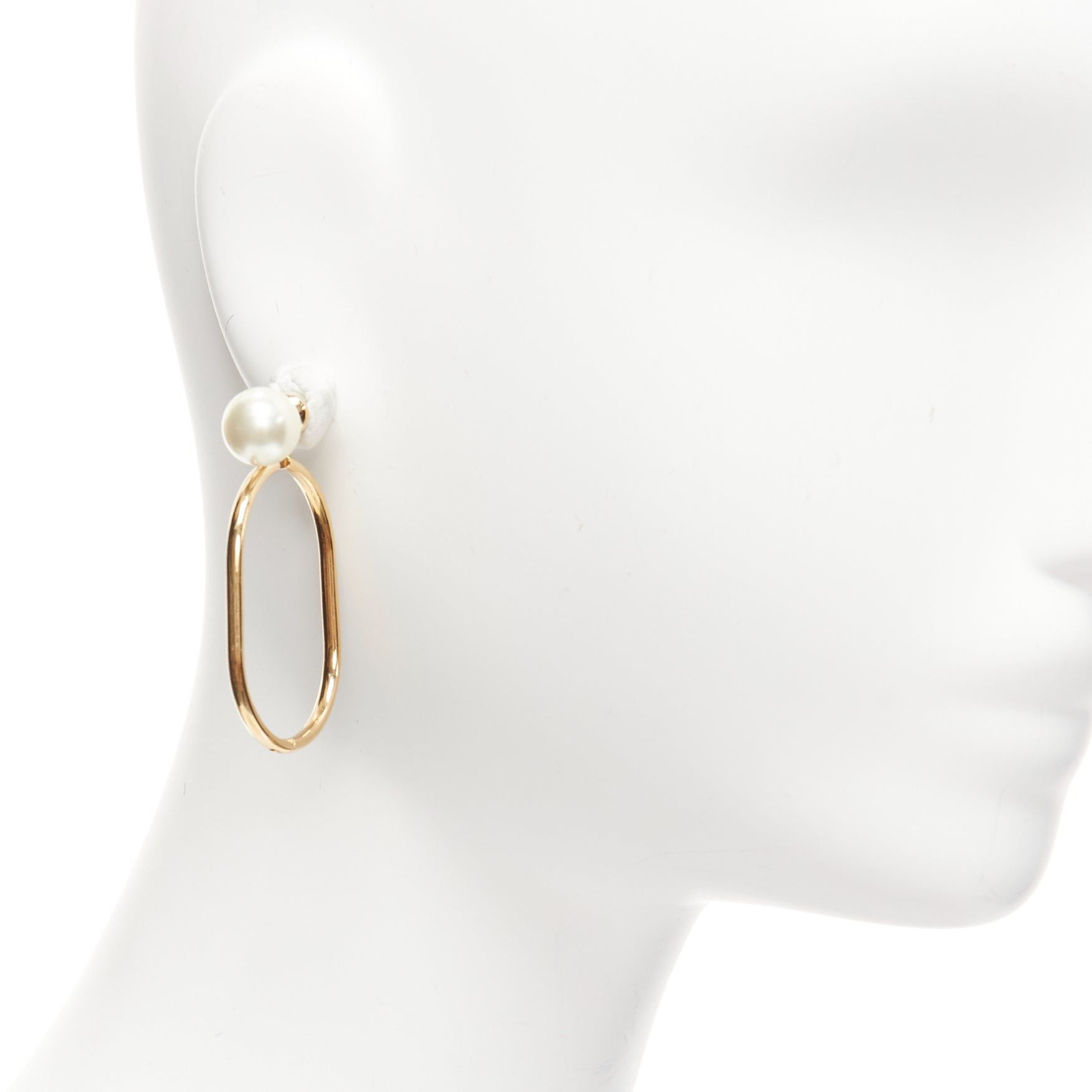 Dior DIOR Tribale double pearl gold large oval hoop statement stud earrings pair Size ONE SIZE - 1 Thumbnail